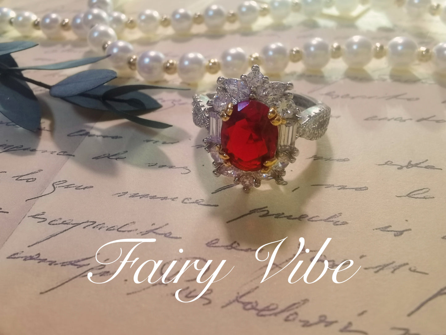 Oval Cut Created Ruby Sparkly Rhinestone silver ring