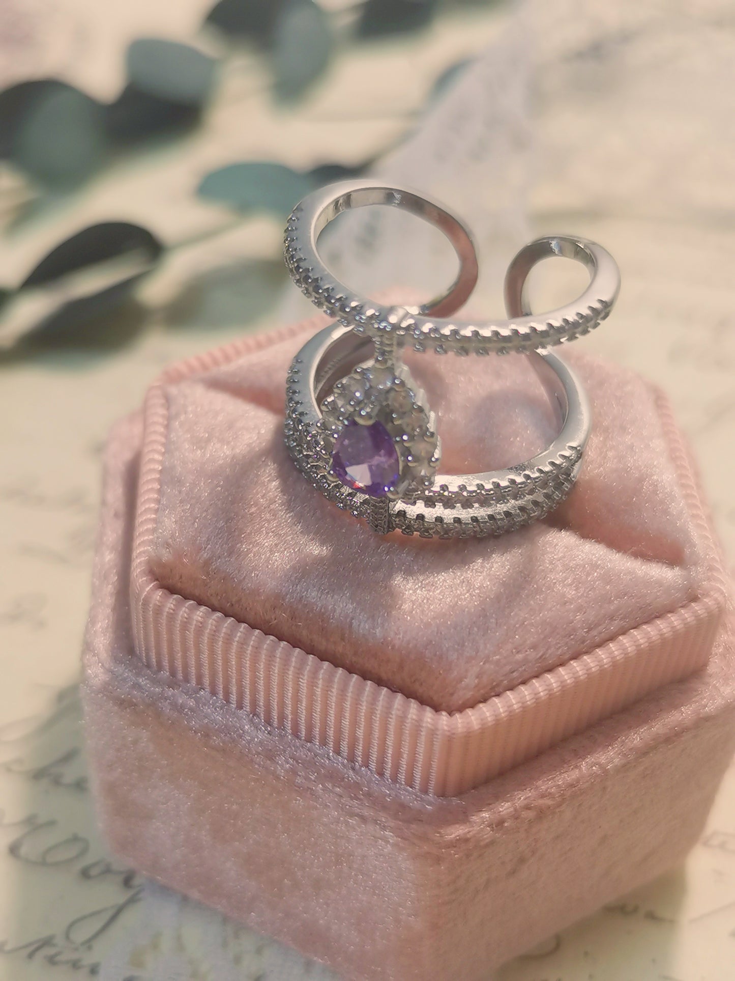Designer Ring with Pear Cut Purple CZ Daily Ring Fashion Silver Ring