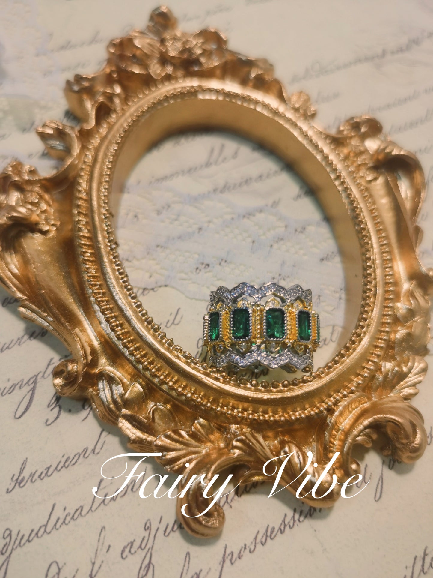 Buccellati Style Emerald Cut with Multiple Dark Green CZ Vintage Ring