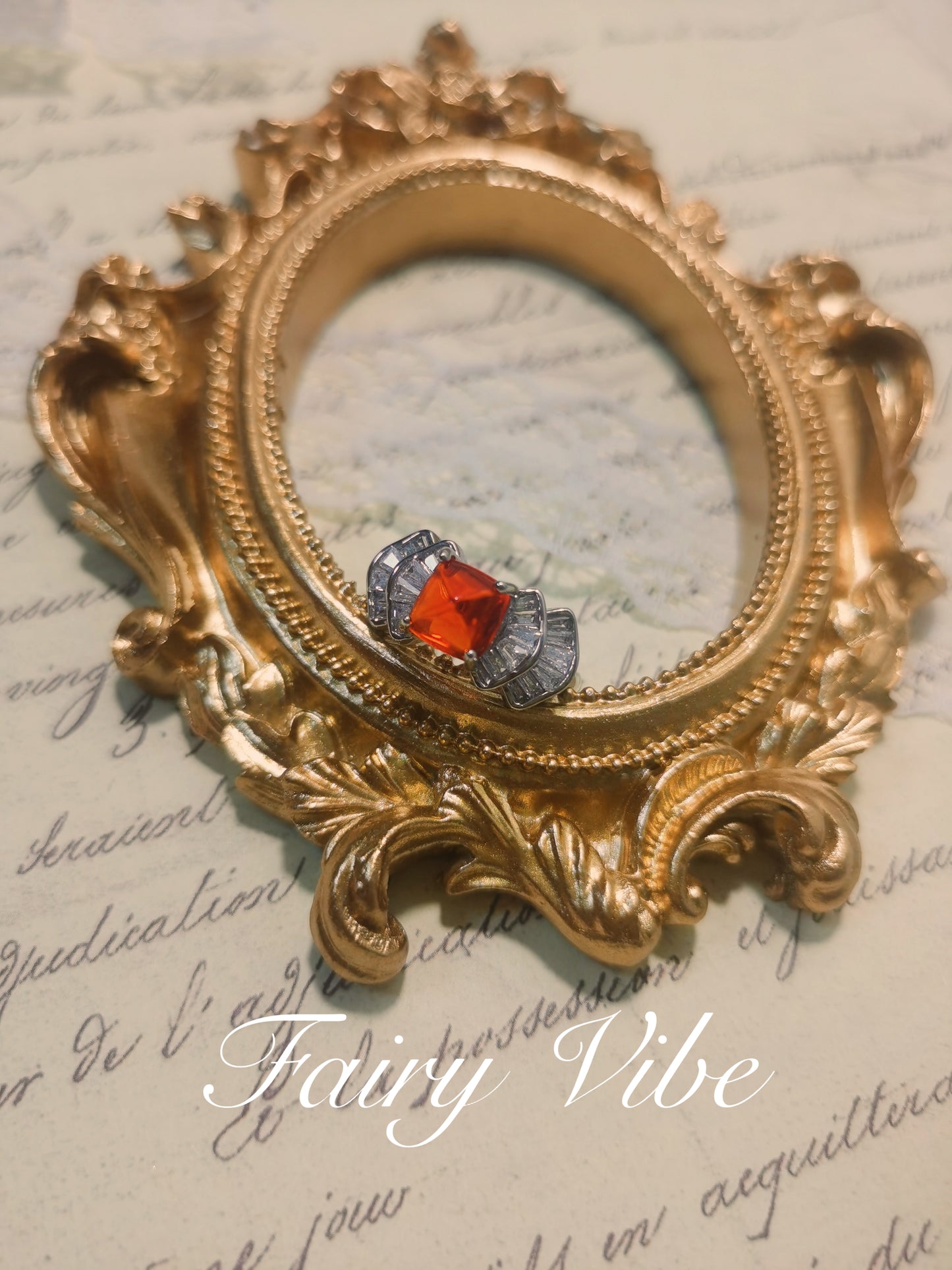 Sugar-loaf Cut dark green & fanta orange CZ ring