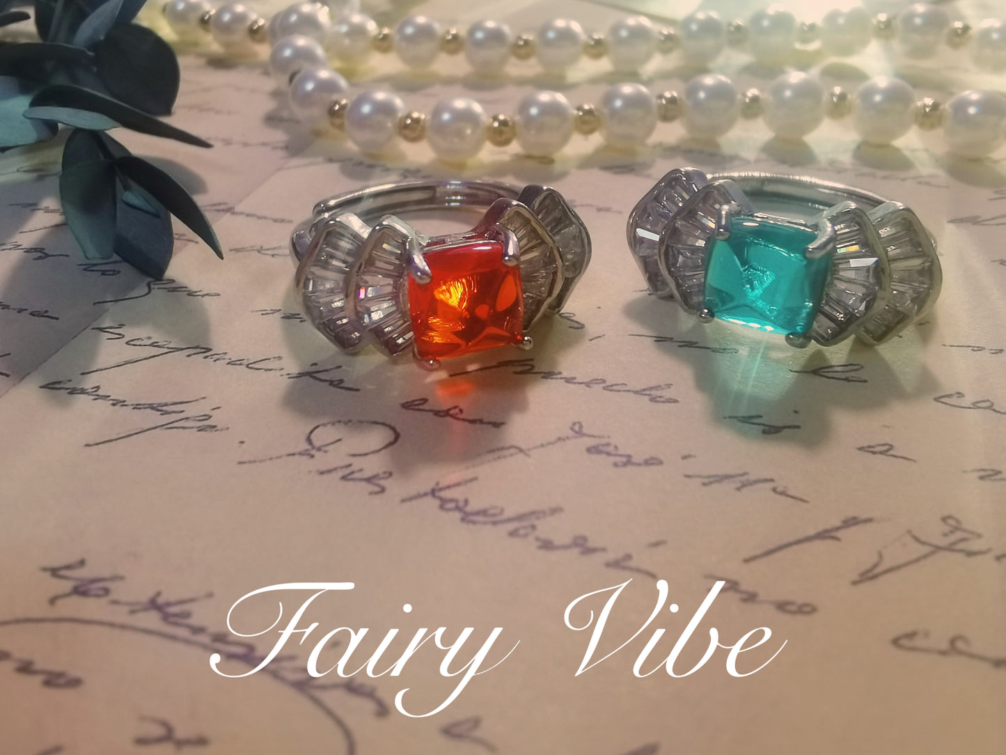 Sugar-loaf Cut dark green & fanta orange  CZ ring
