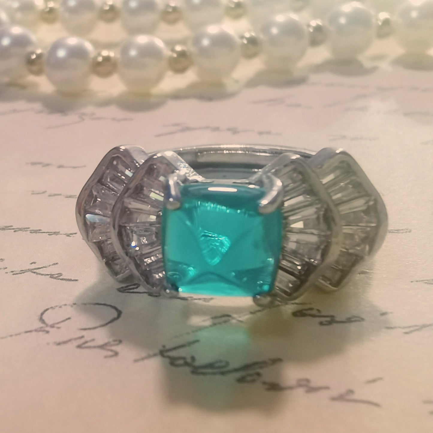 Sugar-loaf Cut dark green & fanta orange  CZ ring