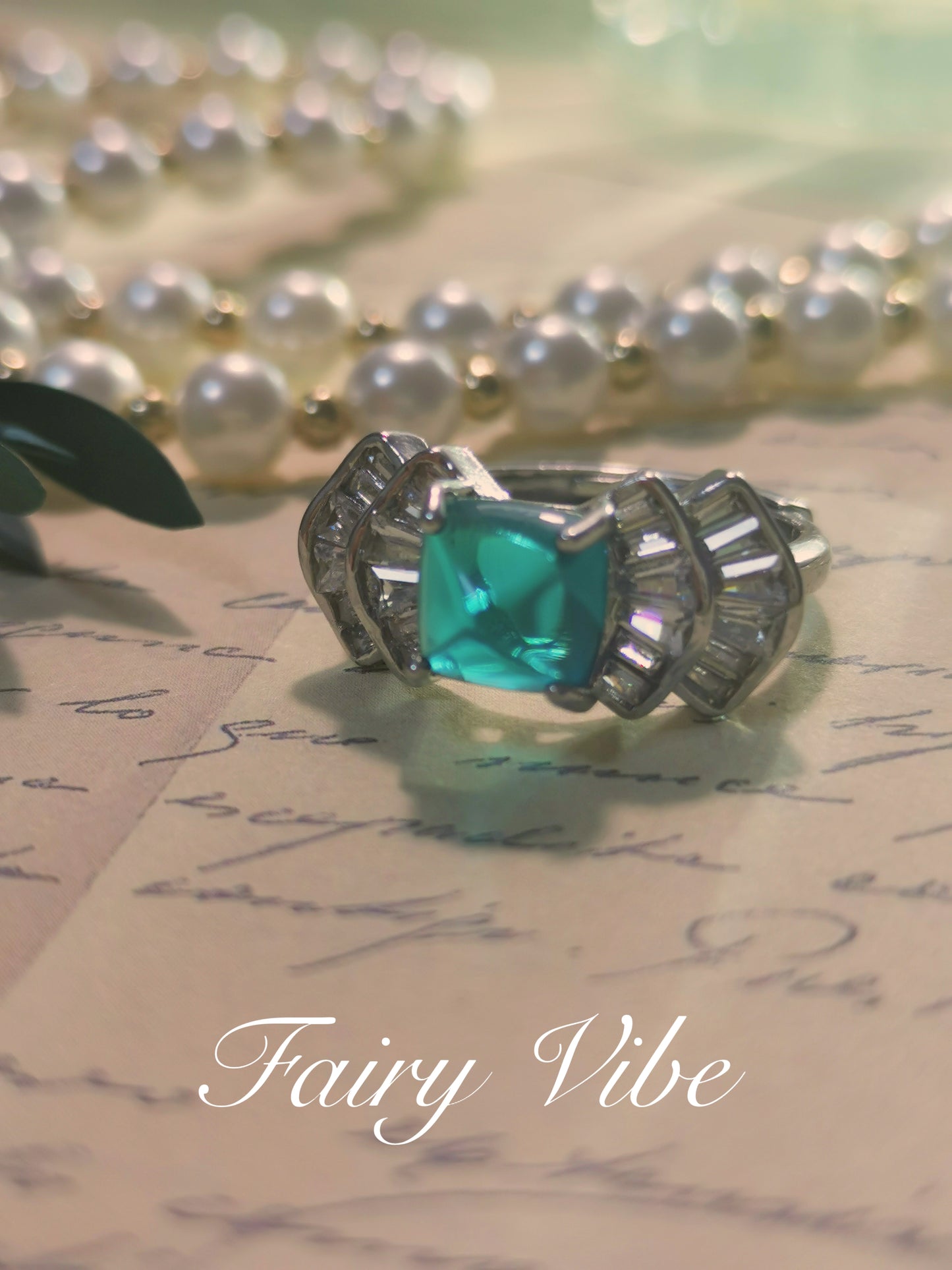 Sugar-loaf Cut dark green & fanta orange  CZ ring