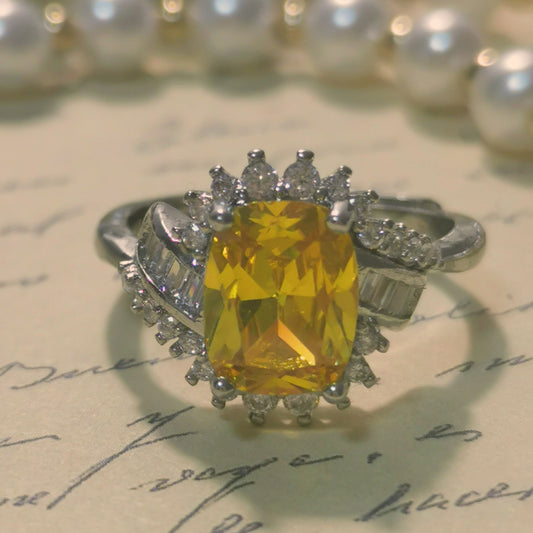 Designer ring Yellow  Fine Cut CZ Silver Ring