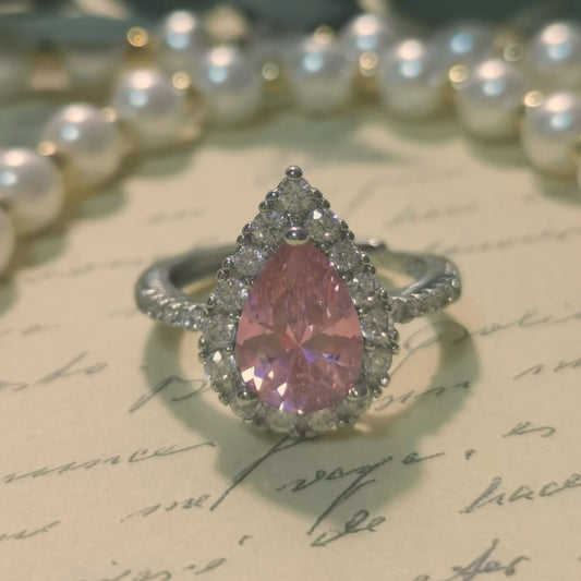 Pear Cut 5ct Pink & Yellow Cubic Zirconia Silver Ring