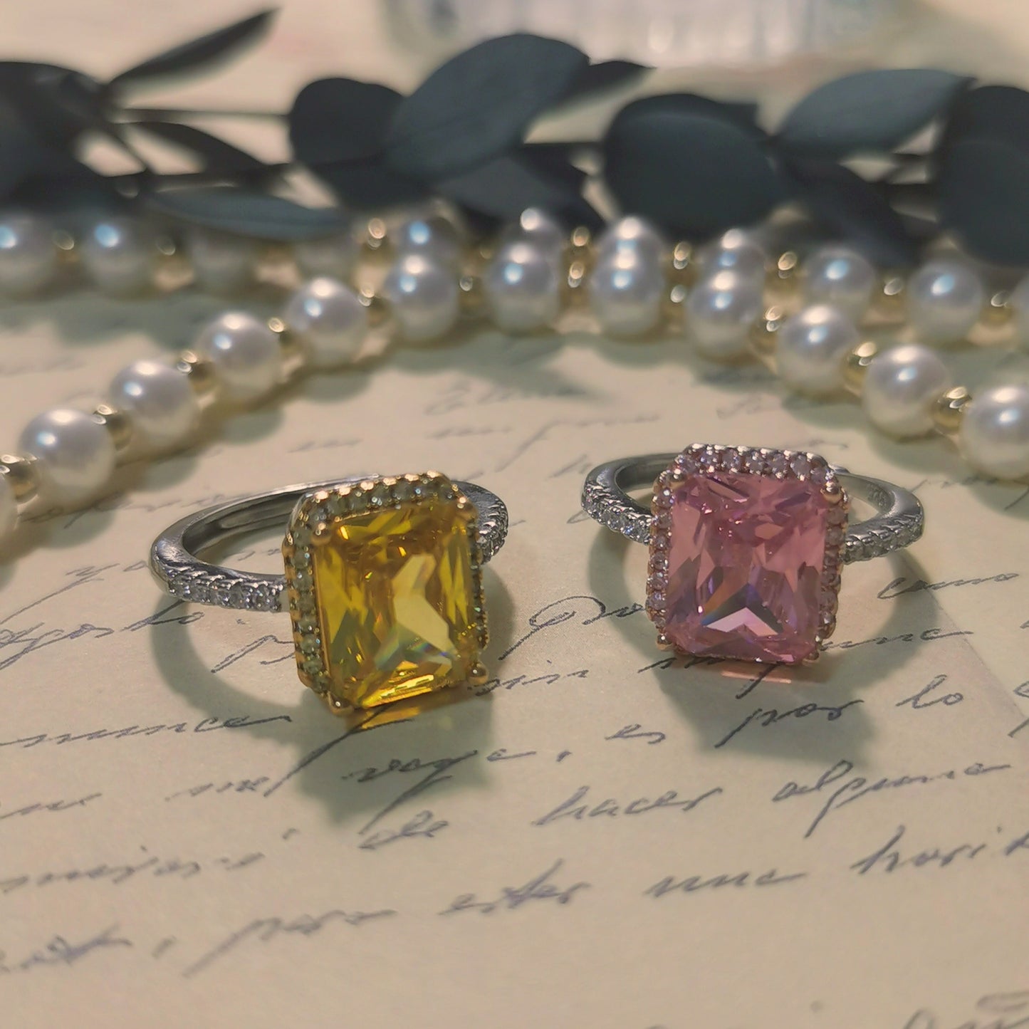 Gorgeous 925 Silver Princess Cut Yellow & Pink CZ Ring