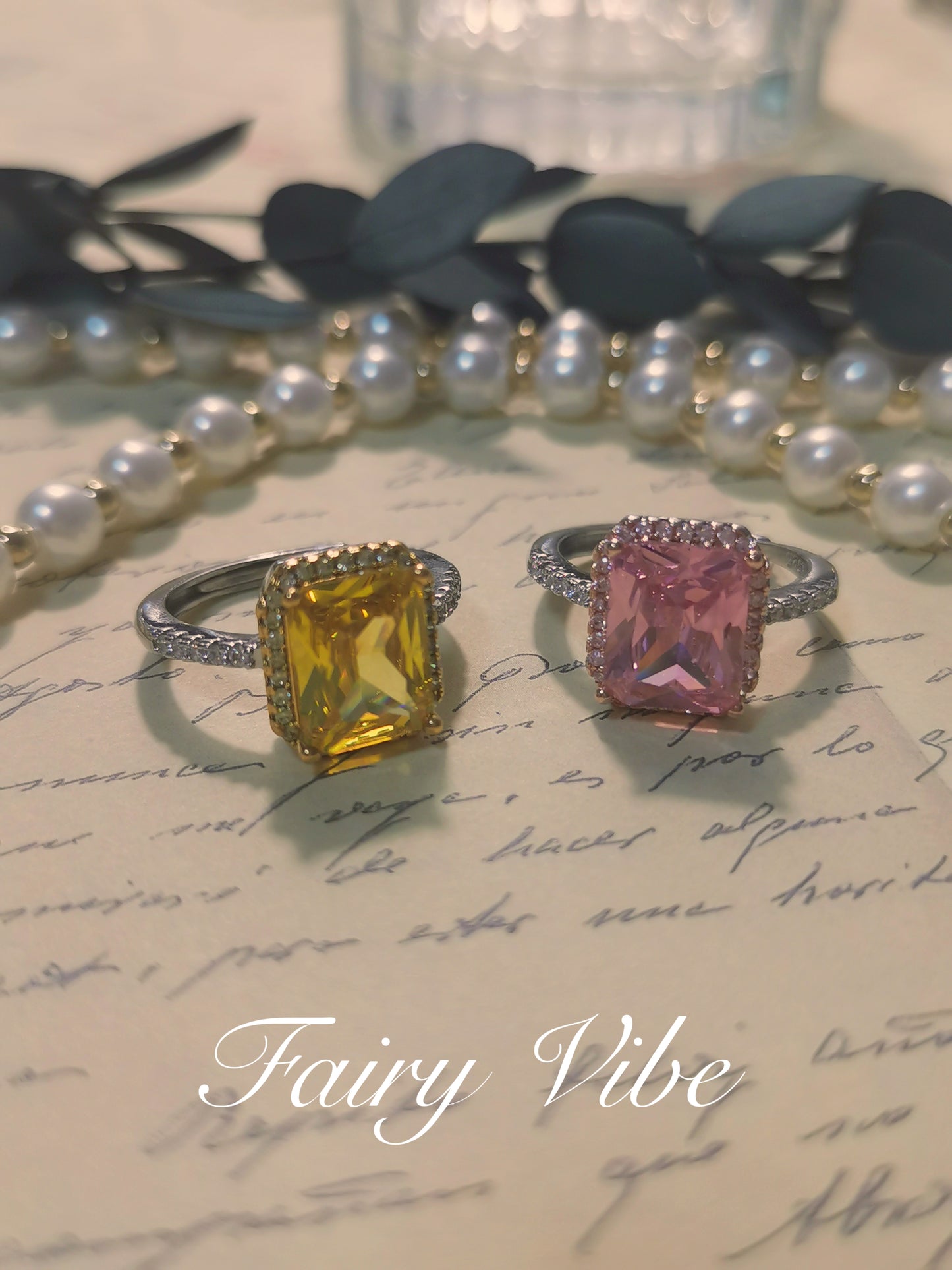 Gorgeous 925 Silver Princess Cut Yellow & Pink CZ Ring