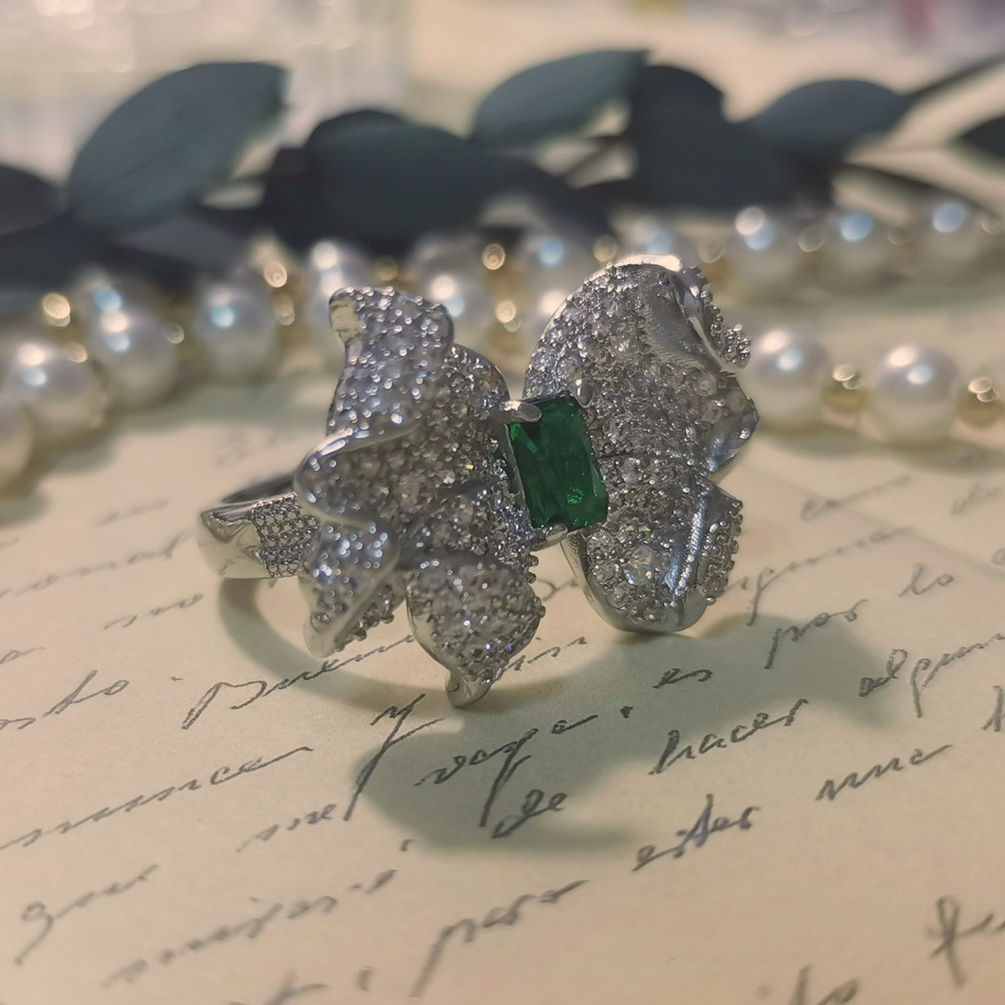 Designer Ring Bowknot Shape Emerald cut Ring