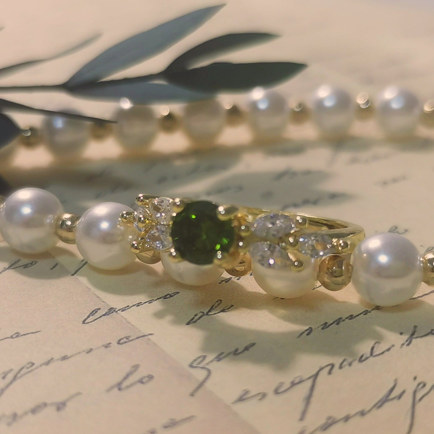 Elegant Leaf Shaped Round Cut Olive CZ Rose Gold Ring