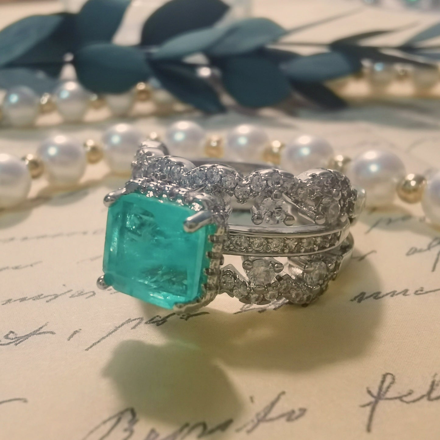 Designer Separable Rings Cubic Cut Lake Blue CZ Ring