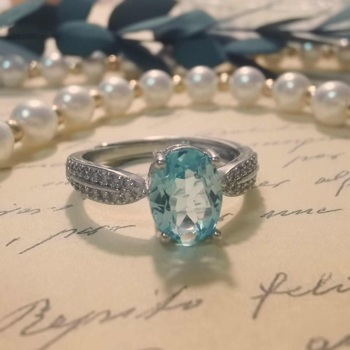 Oval Cut Light Blue CZ Silver Ring Daily Rings