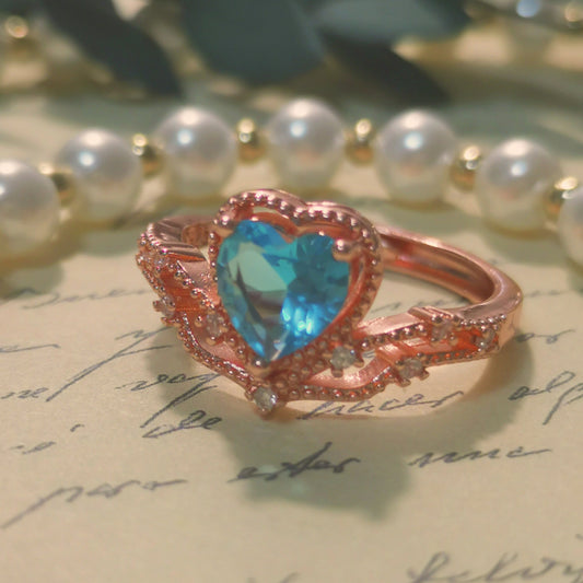 Heart Shaped Blue CZ Rose Gold Ring