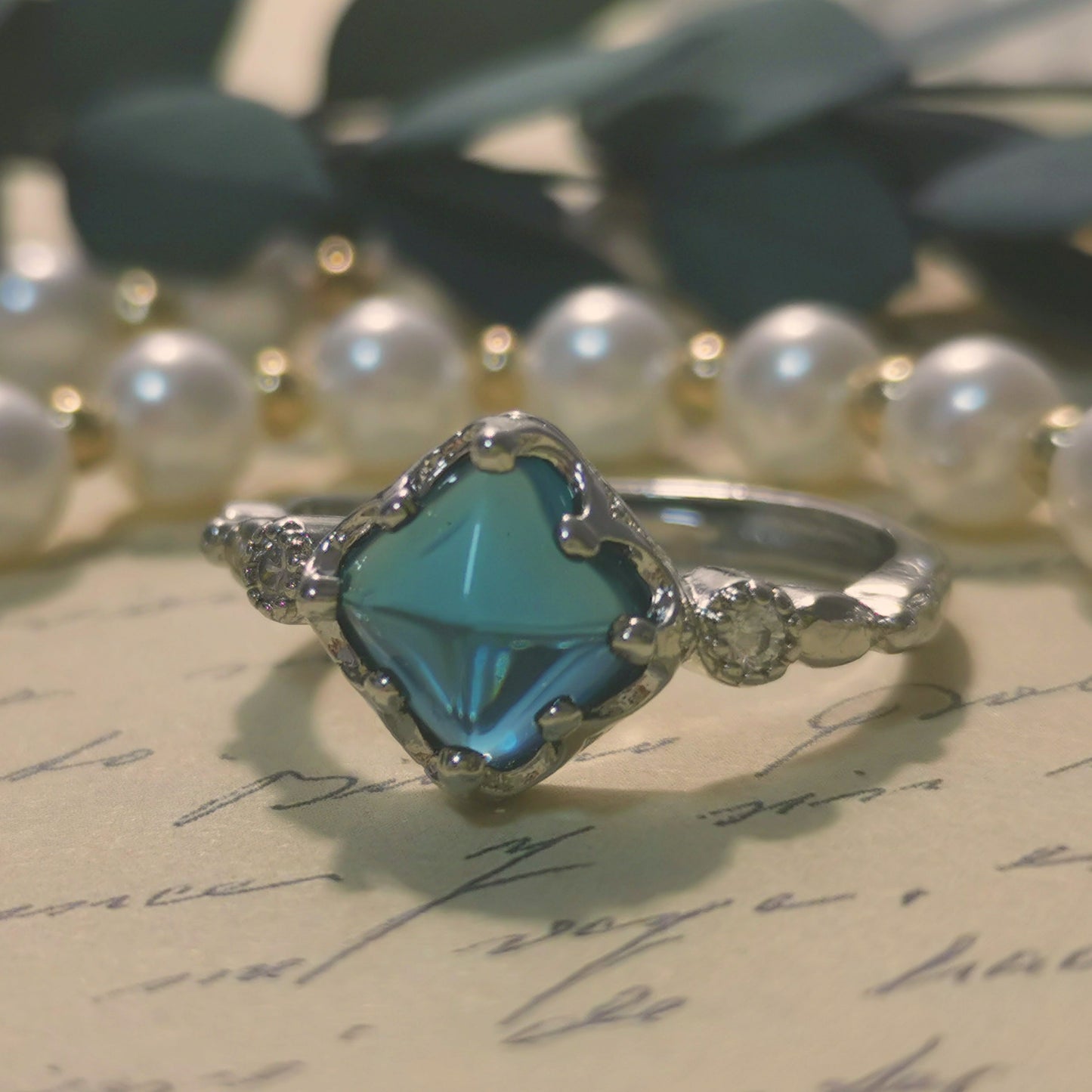 Designer Ring Sugar-loaf Cut Orange & Blue CZ Daily Silver Ring