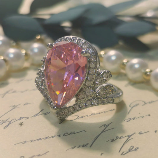 Luxury Designed Pear Cut Pink CZ Ring