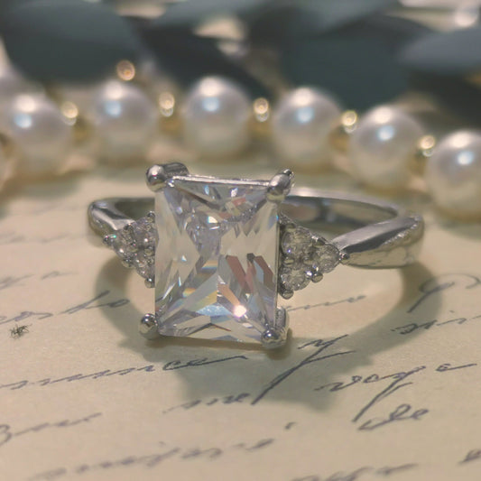 Emerald Cut Pure Color Moissanite Ring Engagement Ring