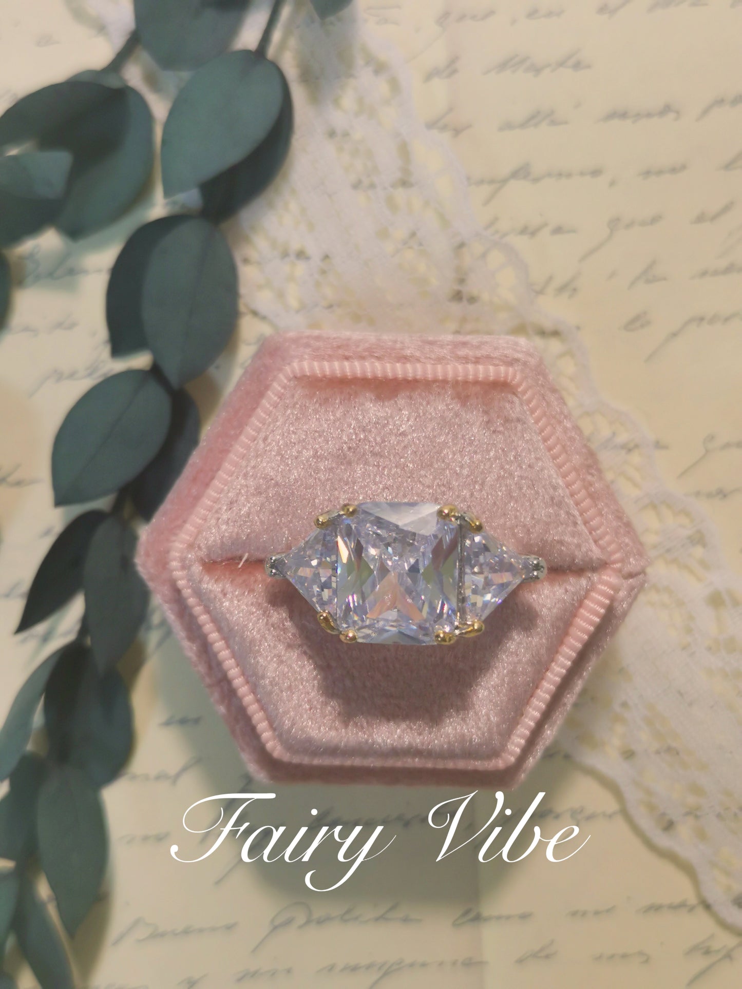 Elegant 8'' Cubic Cut Created Pink & White Moissanite Diamond Ring