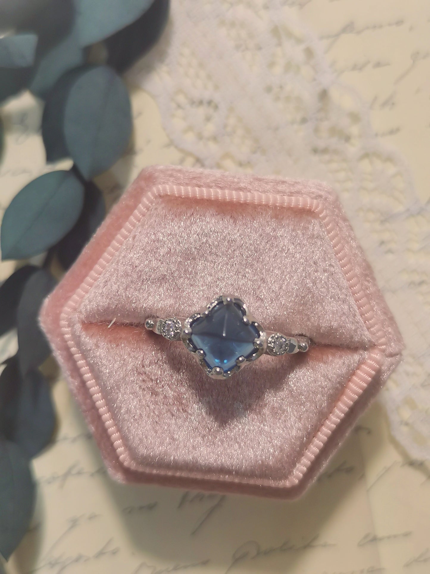 Designer Ring Sugar-loaf Cut Orange & Blue CZ Daily Silver Ring