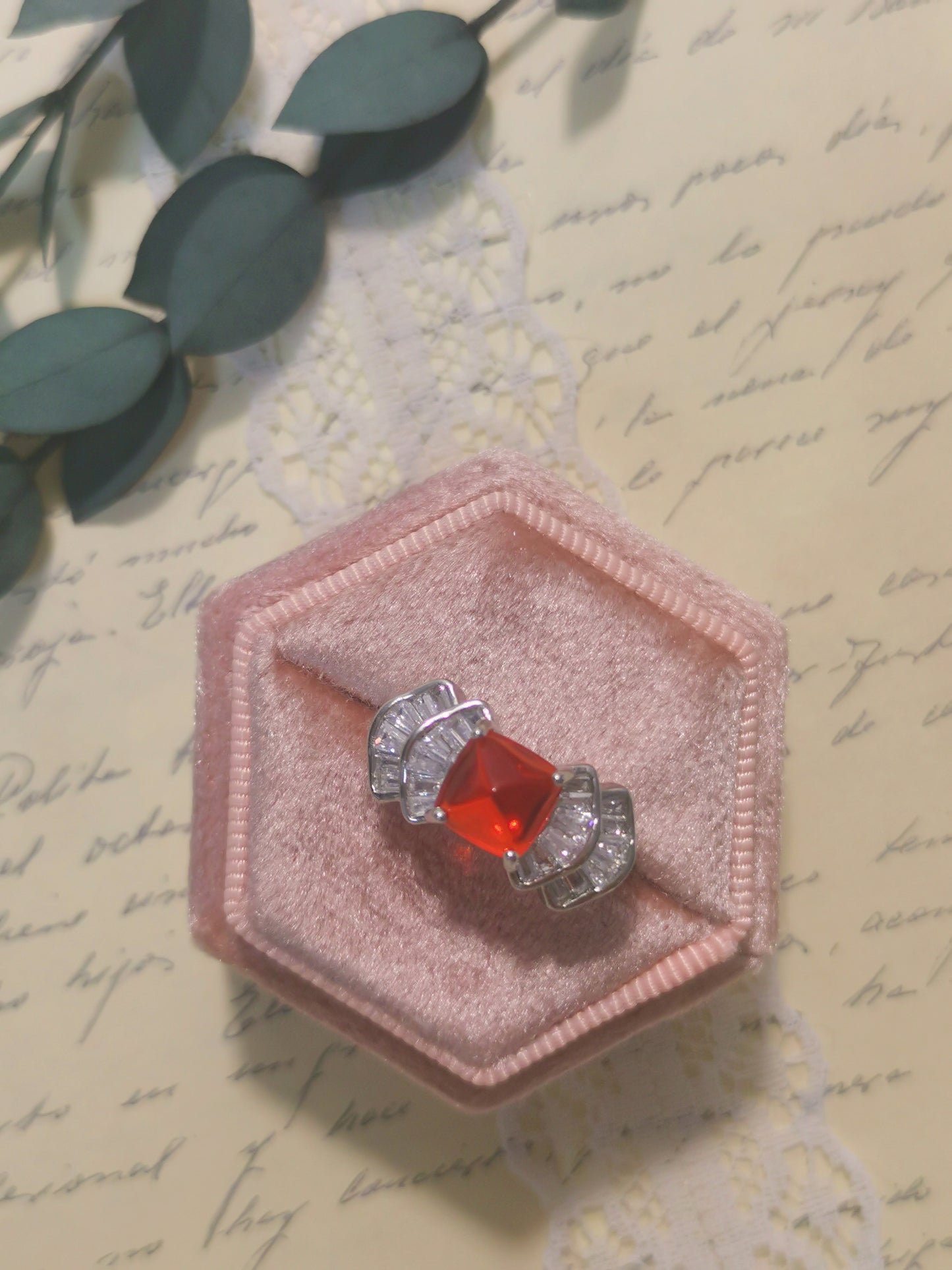 Sugar-loaf Cut dark green & fanta orange  CZ ring