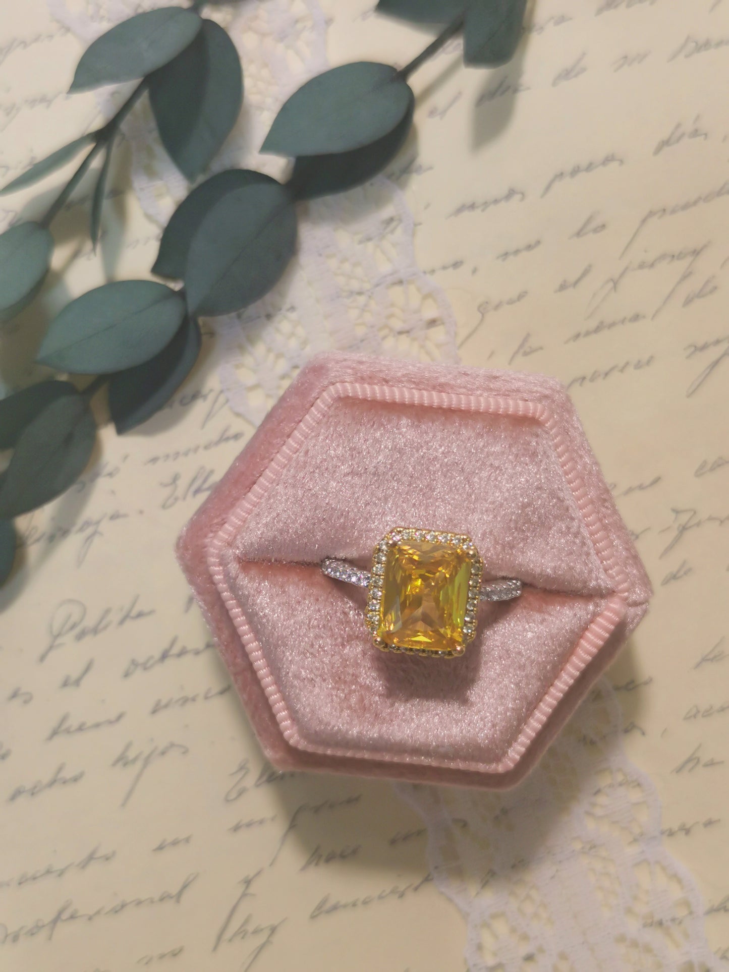 Gorgeous 925 Silver Princess Cut Yellow & Pink CZ Ring