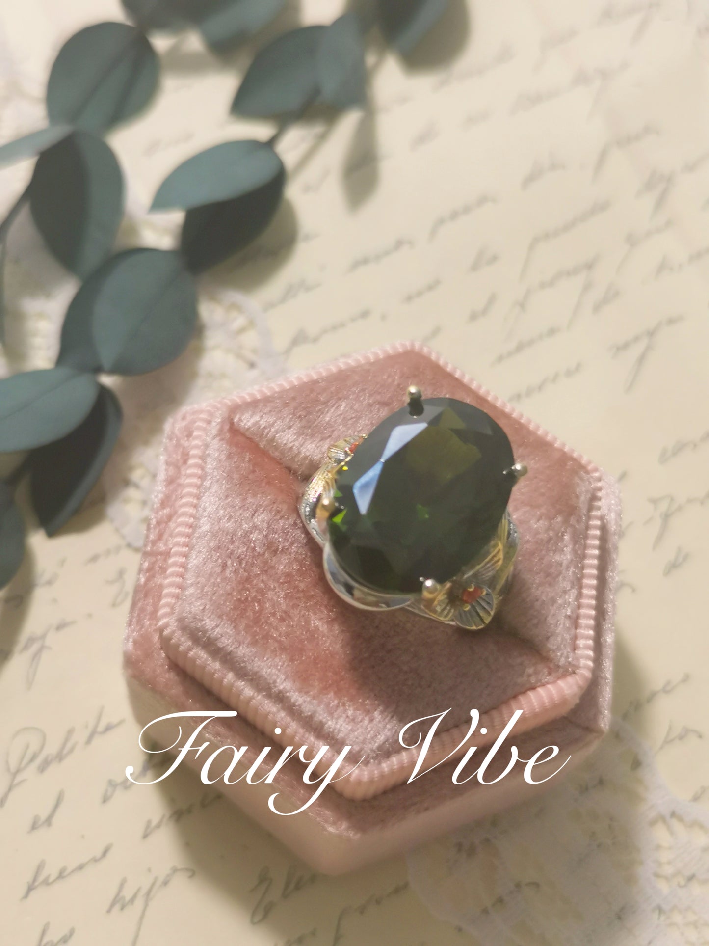 Oval Cut Olive CZ Fine Carving Ring