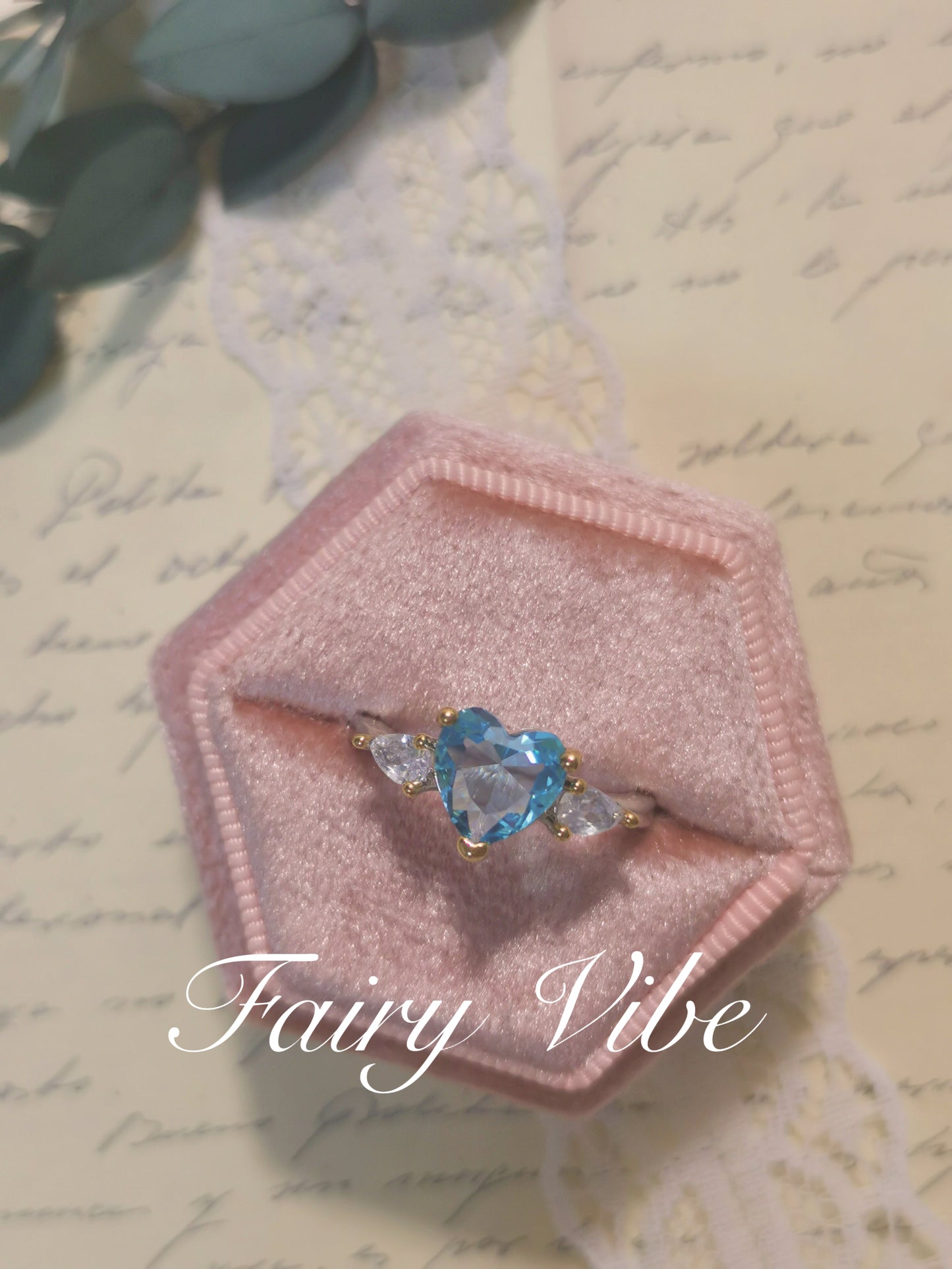 Designer Ring Blue Heart Shaped with Pear Diamond Silver Ring Lab Created CZ