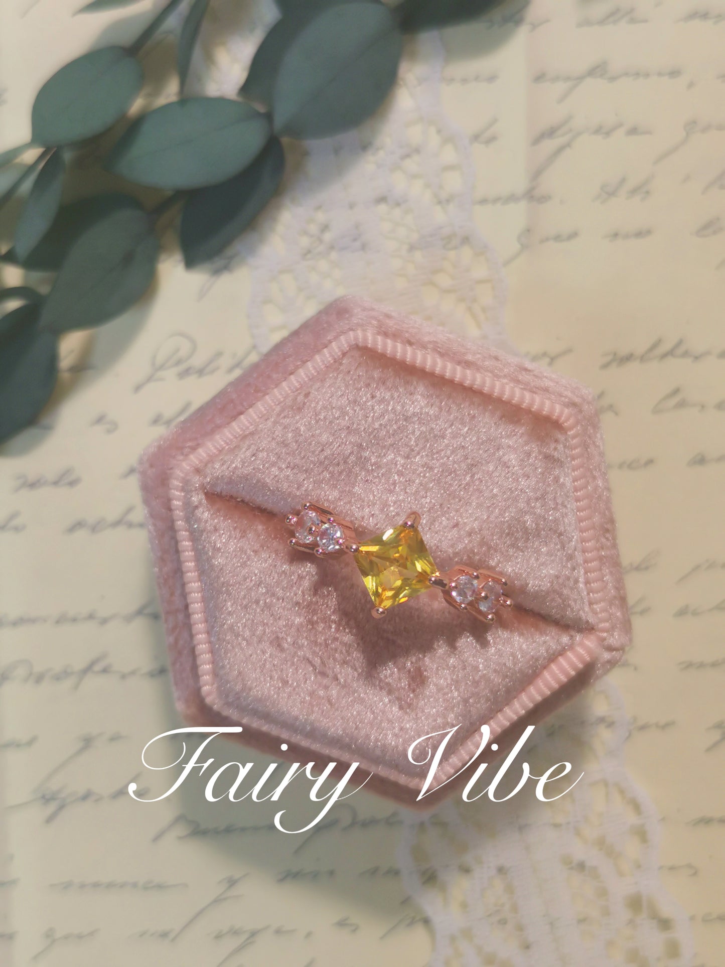 Yellow Shinning Cubic Zirconia Topaz Rings For Women Rose Gold Plated