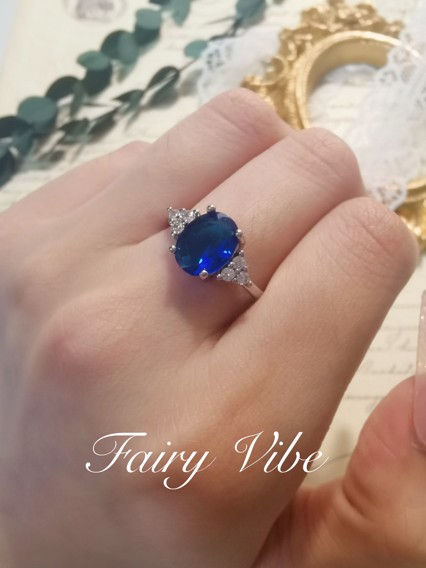 Oval Cut Royal Blue Silver Ring Daily Ring