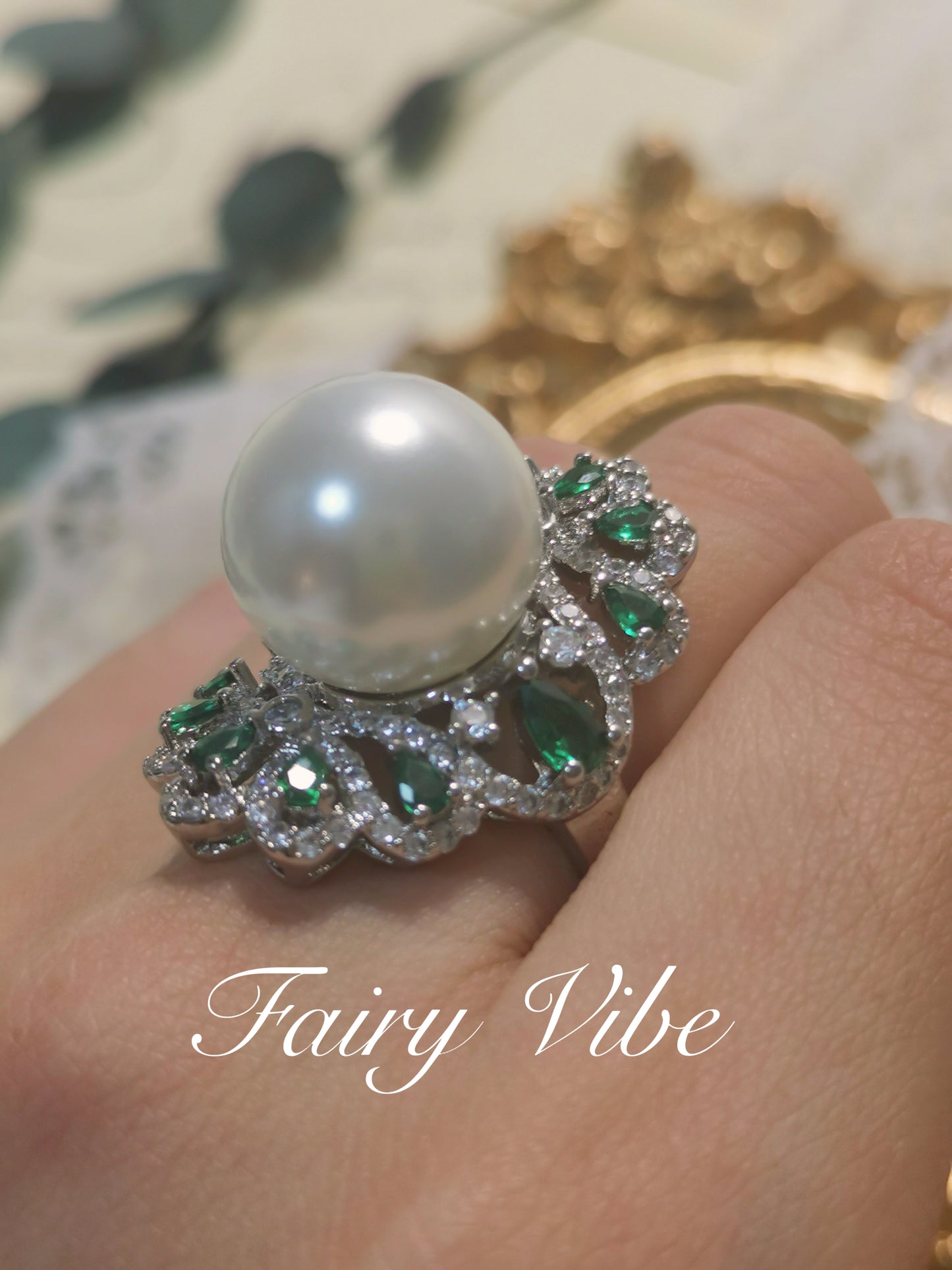Designer Ring 12mm Cultivated White Pearl Ring