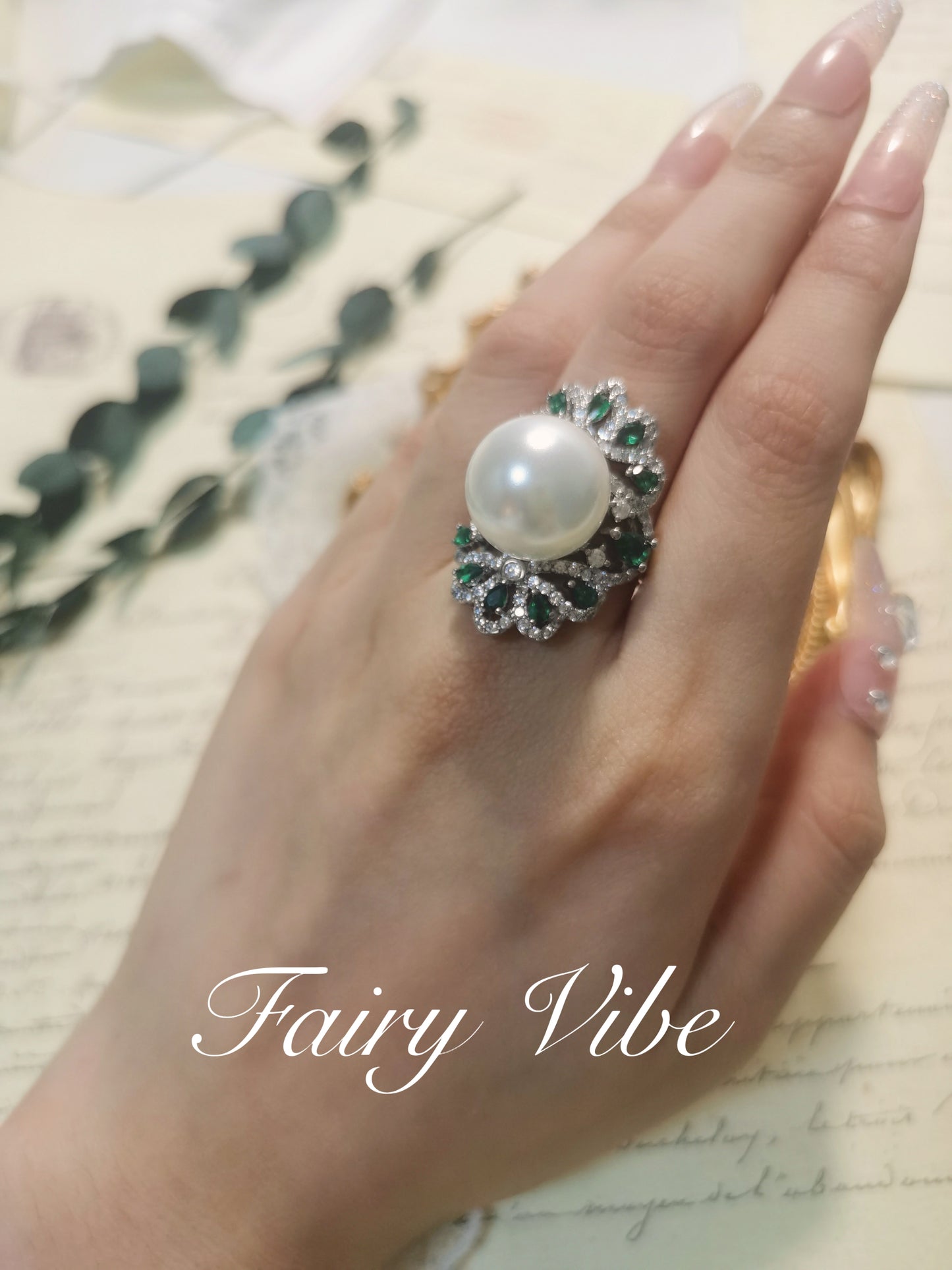 Designer Ring 12mm Cultivated White Pearl Ring