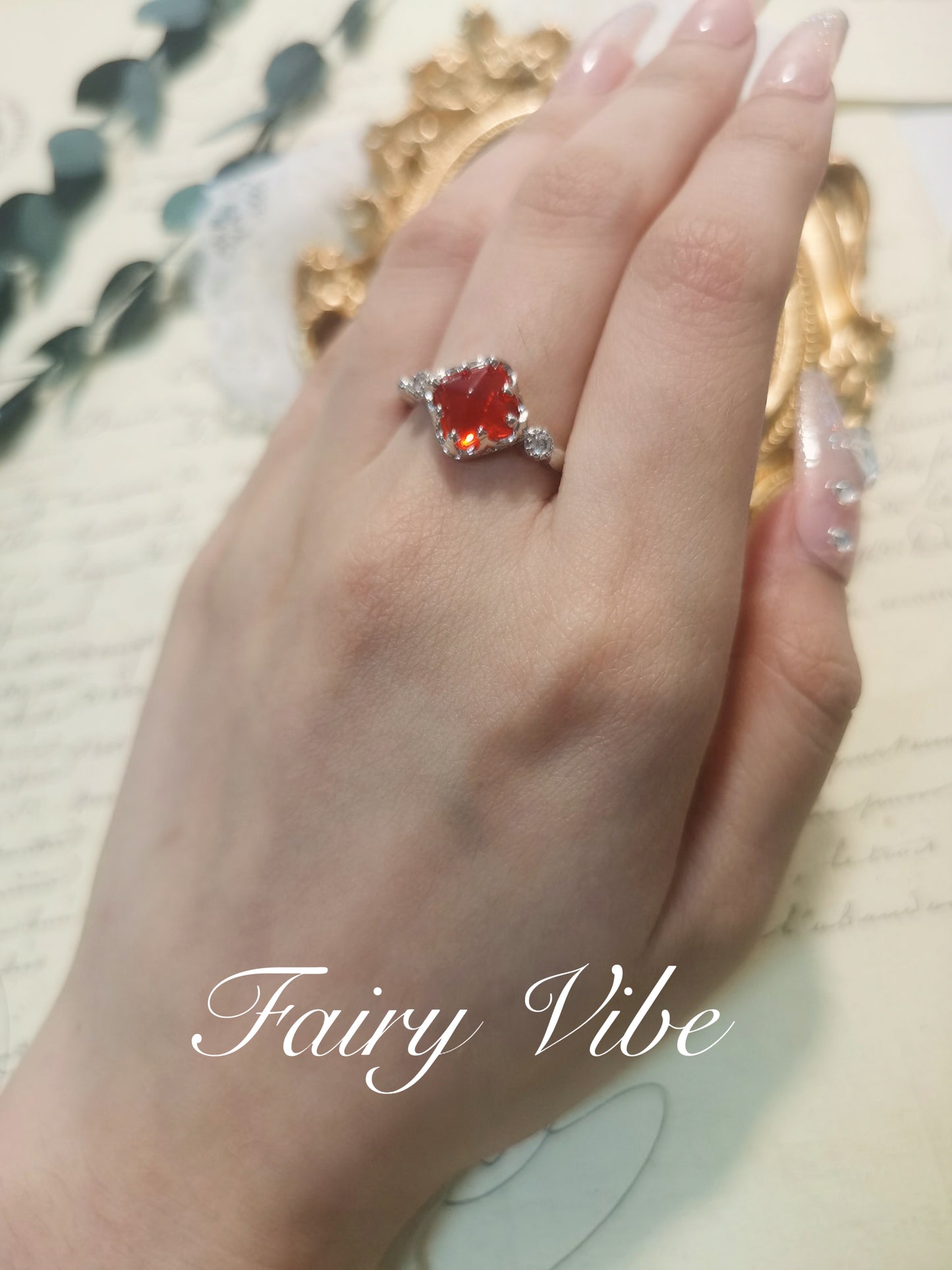 Designer Ring Sugar-loaf Cut Orange & Blue CZ Daily Silver Ring