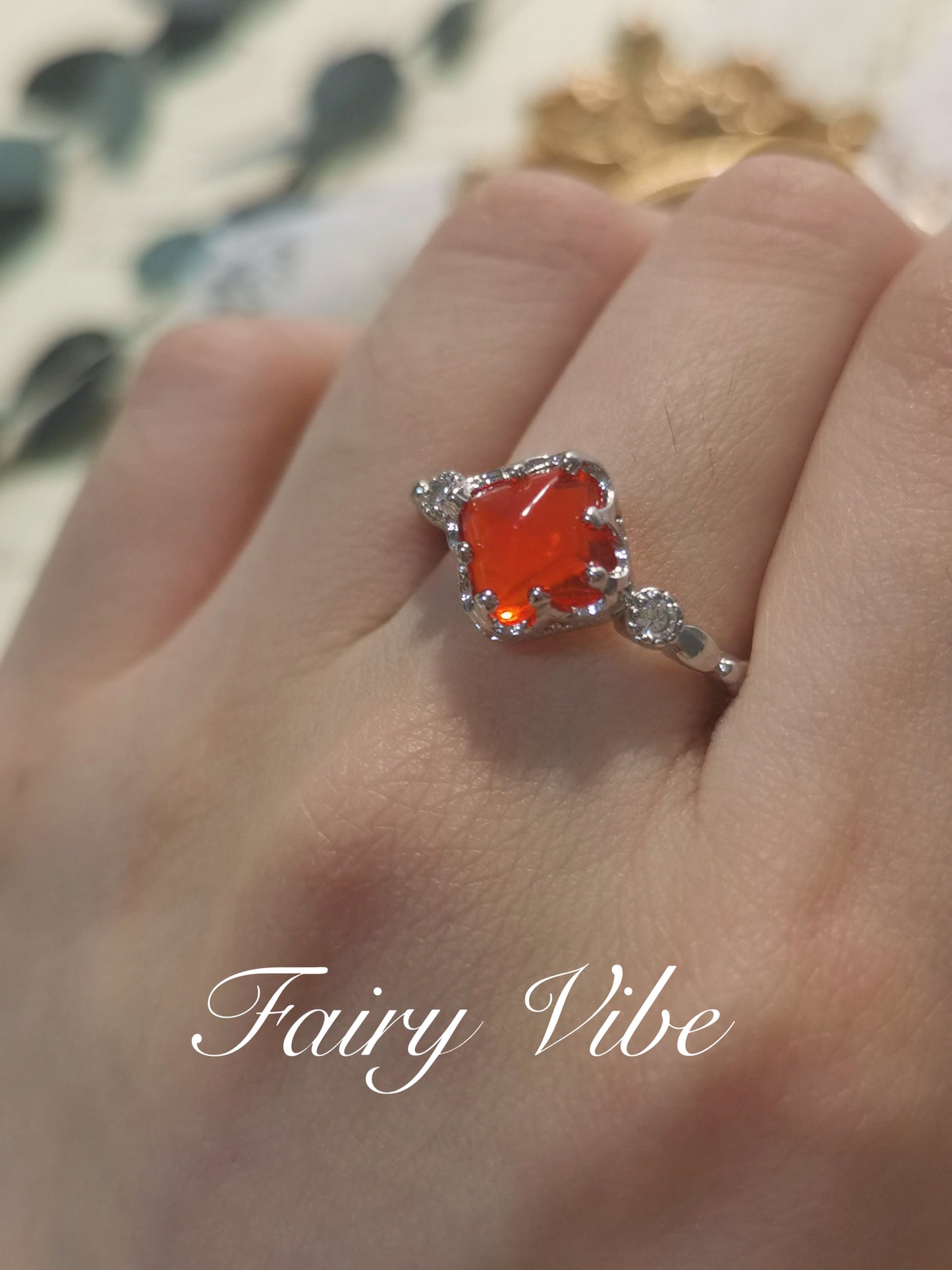 Designer Ring Sugar-loaf Cut Orange & Blue CZ Daily Silver Ring