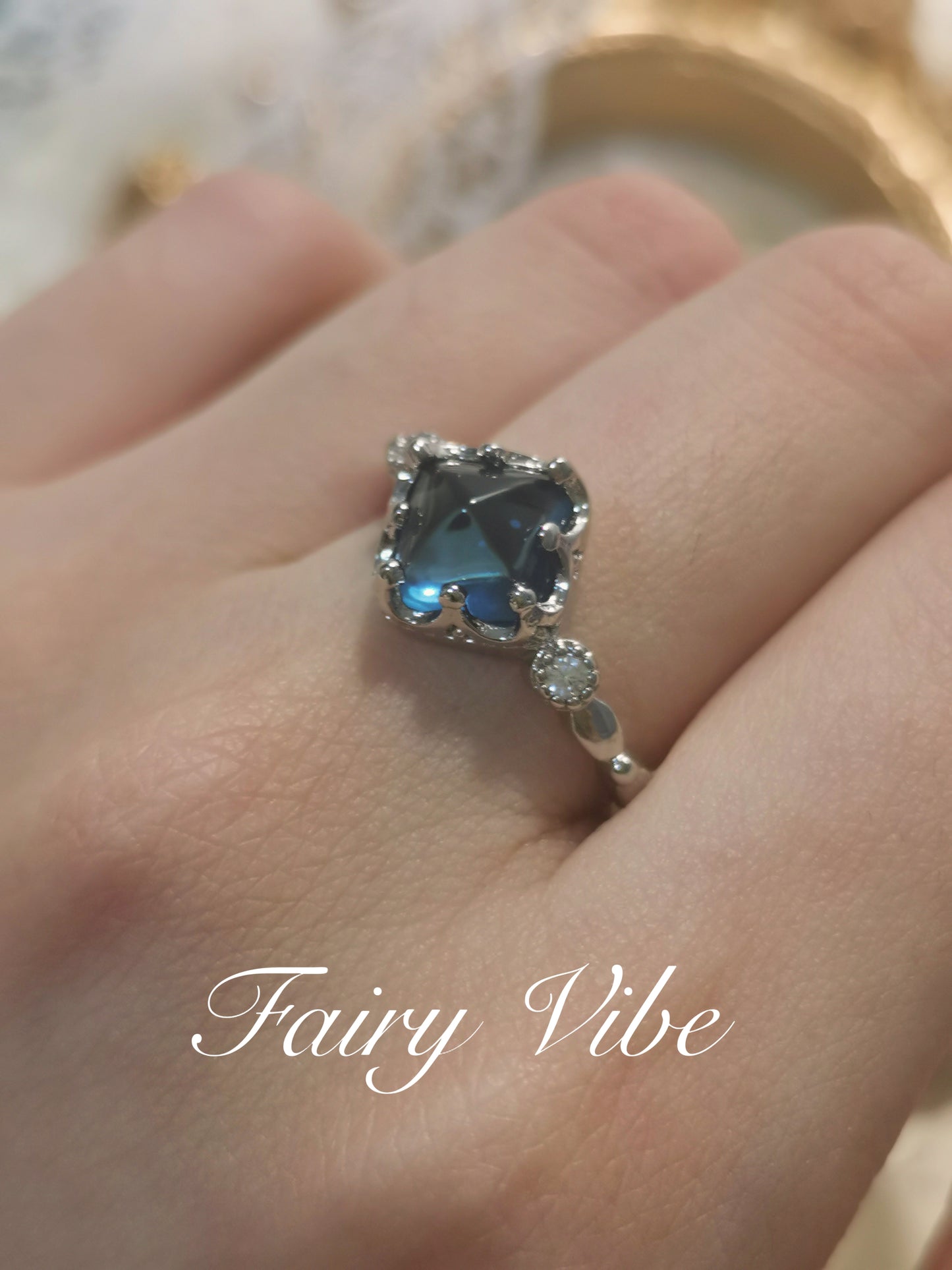 Designer Ring Sugar-loaf Cut Orange & Blue CZ Daily Silver Ring