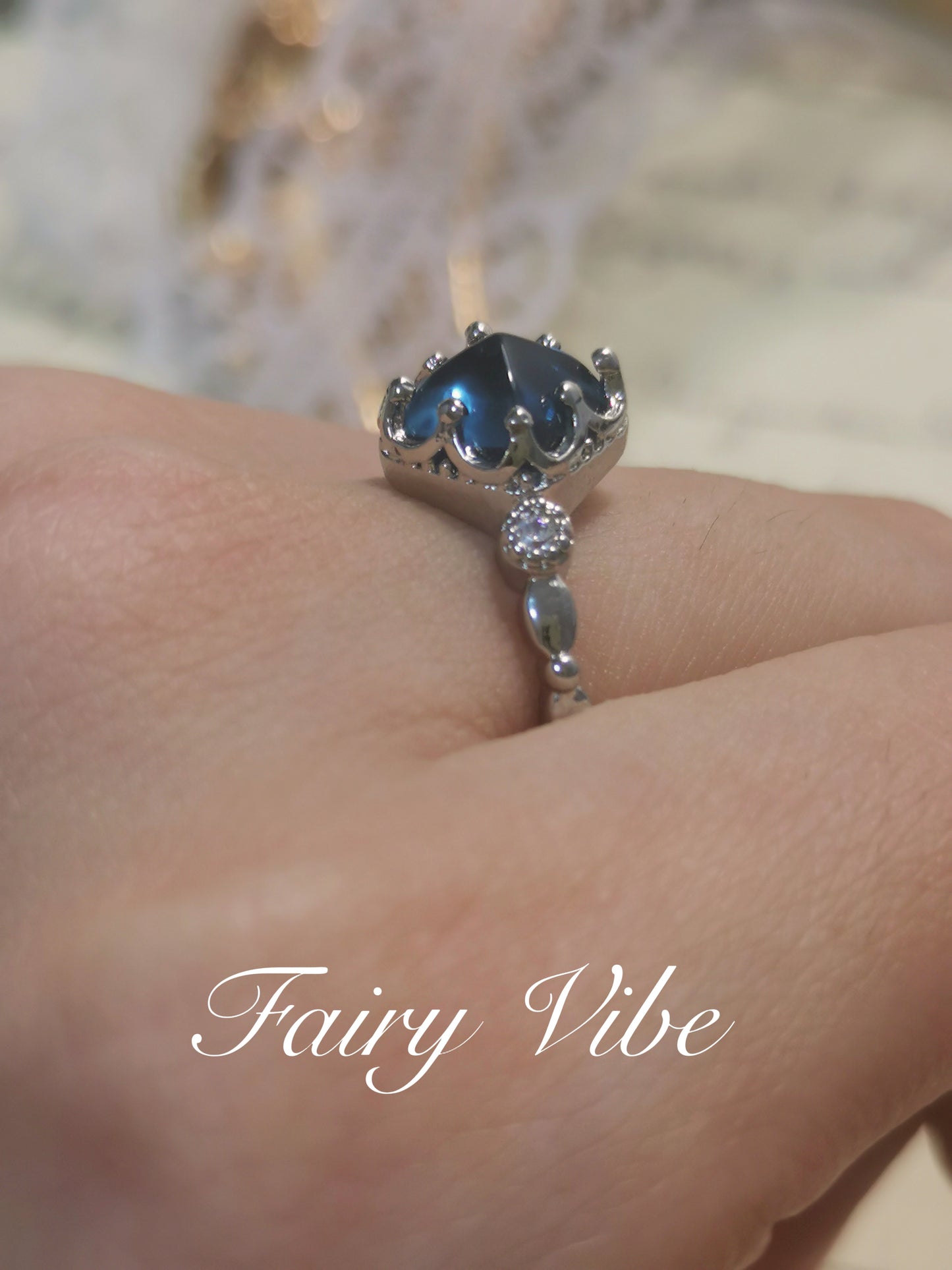 Designer Ring Sugar-loaf Cut Orange & Blue CZ Daily Silver Ring