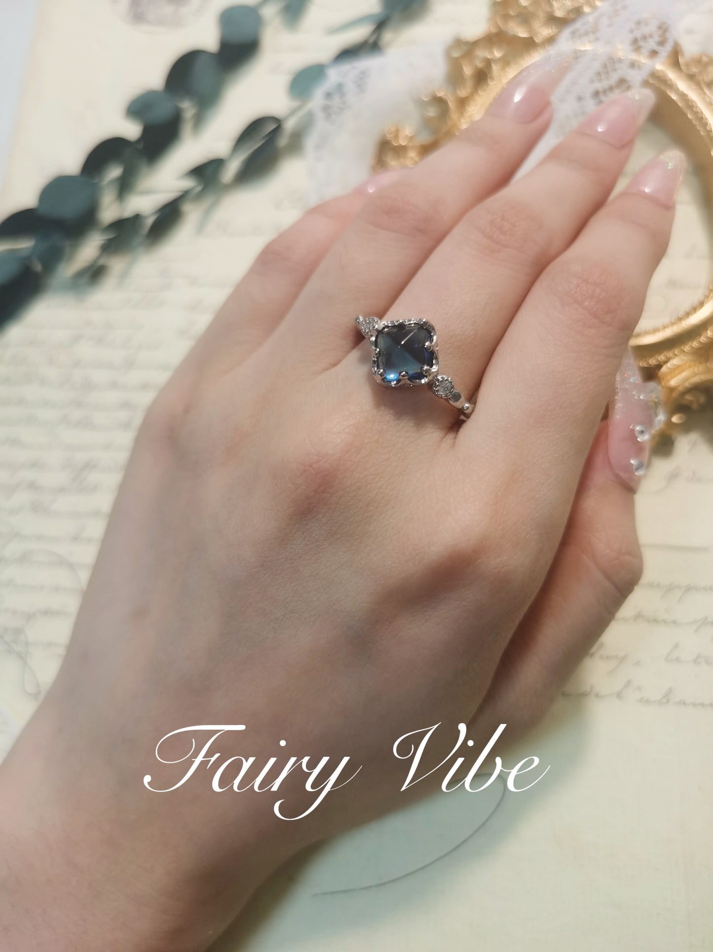 Designer Ring Sugar-loaf Cut Orange & Blue CZ Daily Silver Ring