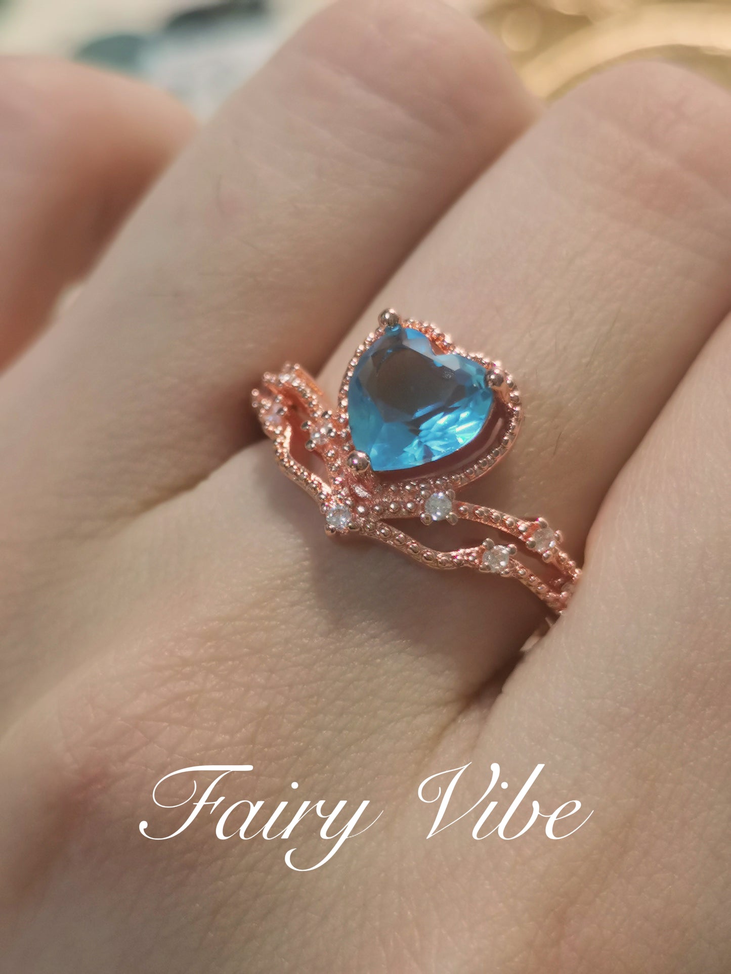 Heart Shaped Blue CZ Rose Gold Ring