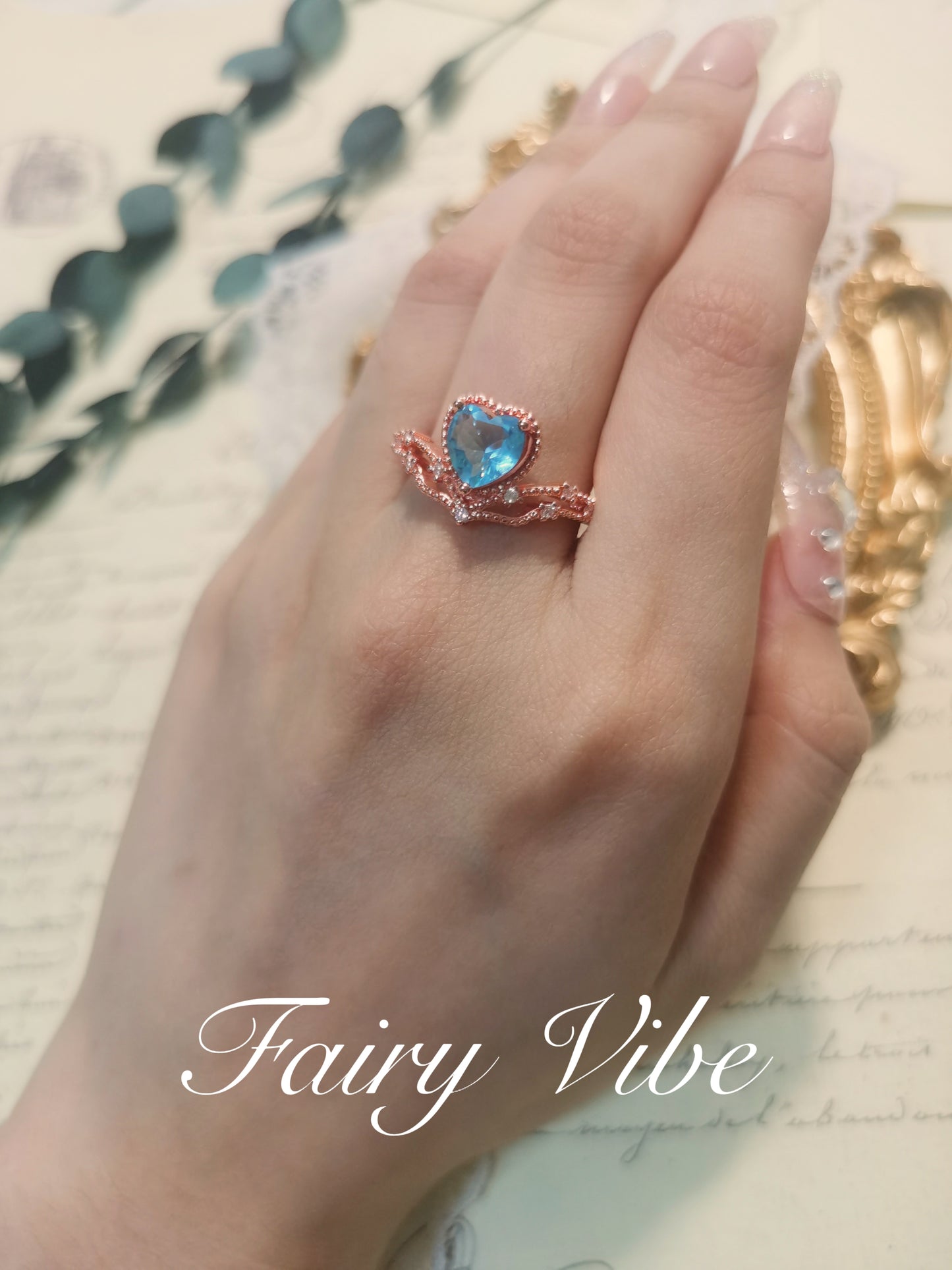 Heart Shaped Blue CZ Rose Gold Ring