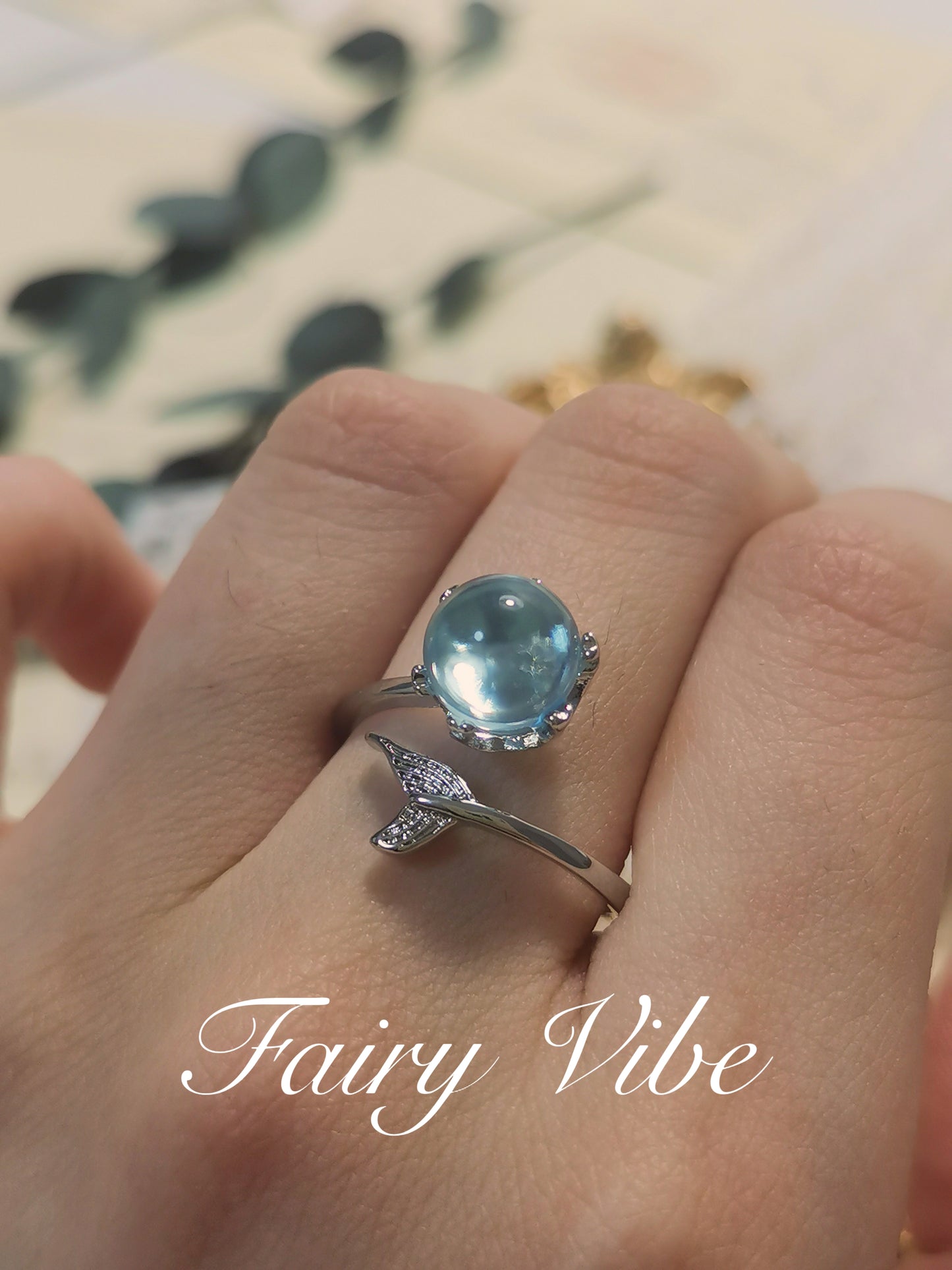 Designer Ring Mermaid Tail Shaped Blue Bubble CZ Silver Ring