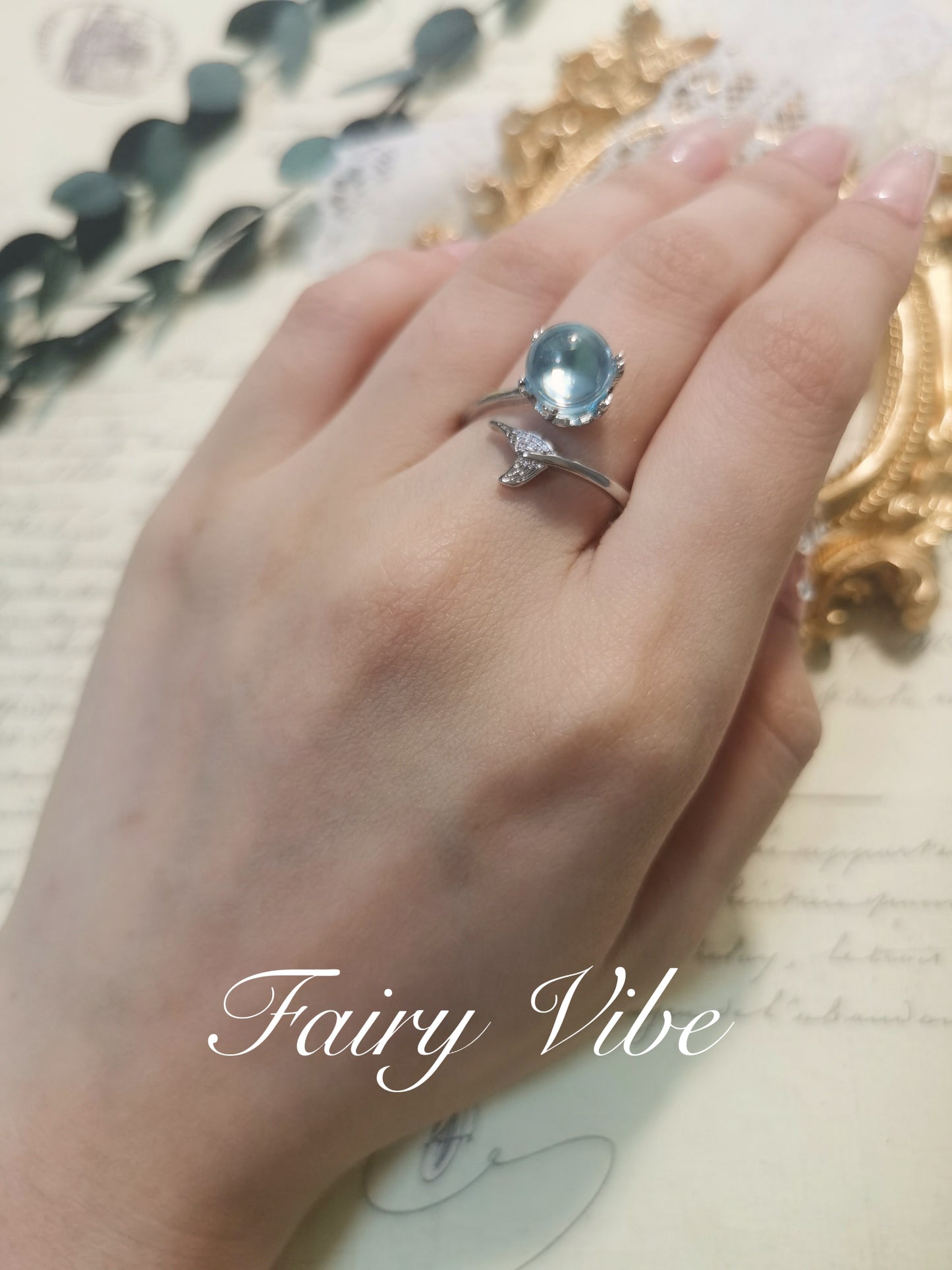 Designer Ring Mermaid Tail Shaped Blue Bubble CZ Silver Ring