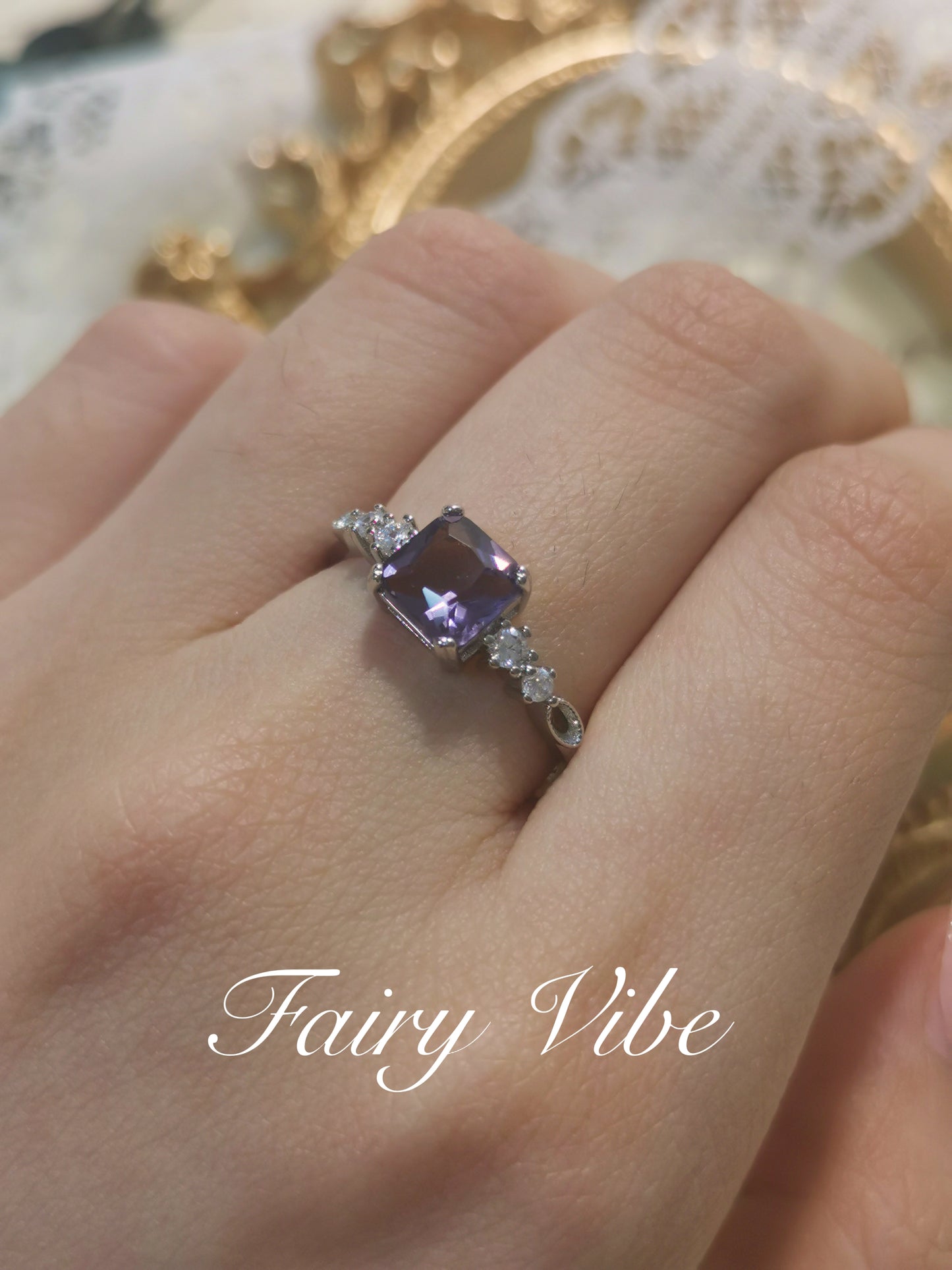 Cubic Cut Purple CZ Silver Daily Ring