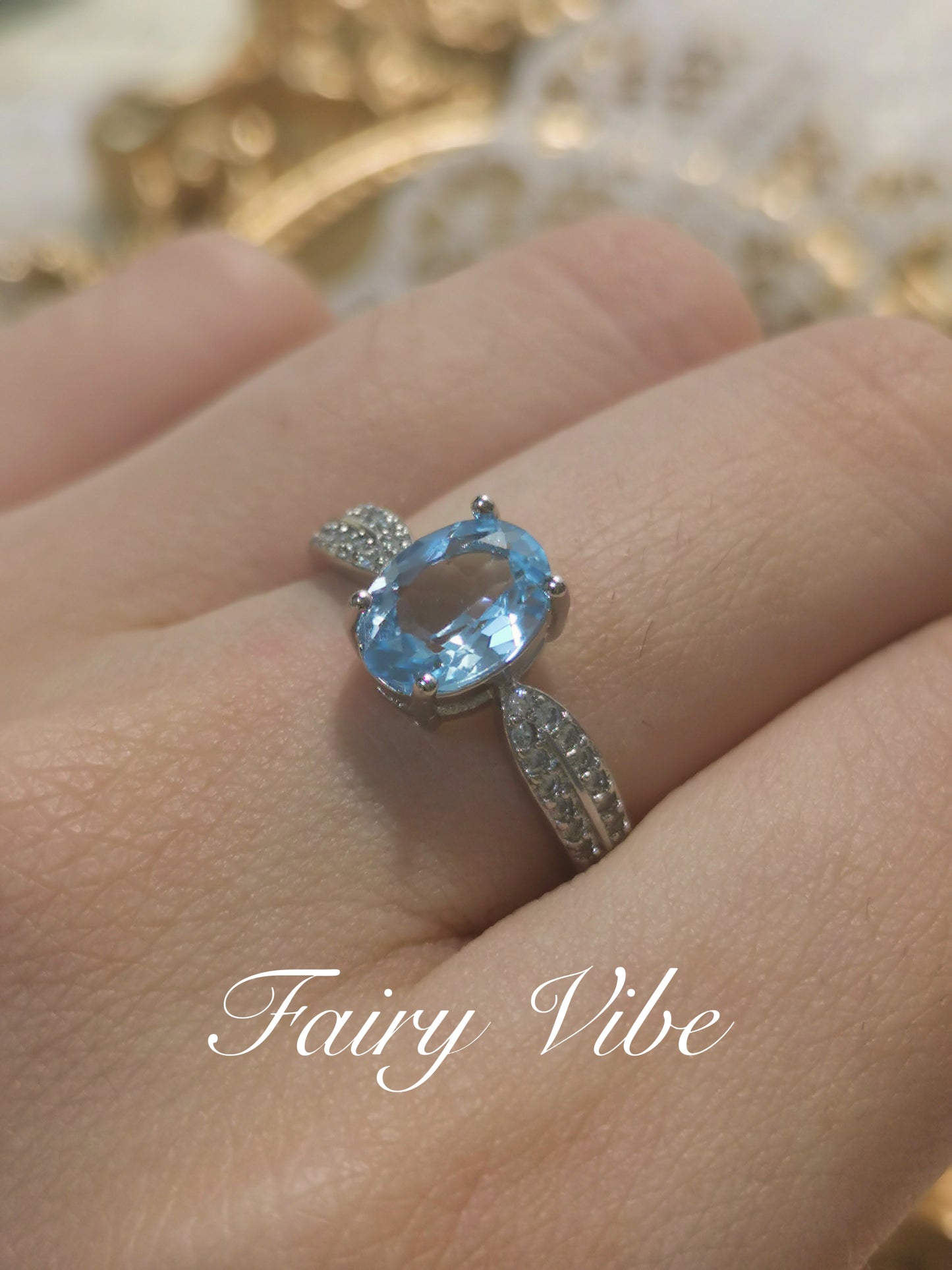 Oval Cut Light Blue CZ Silver Ring Daily Rings