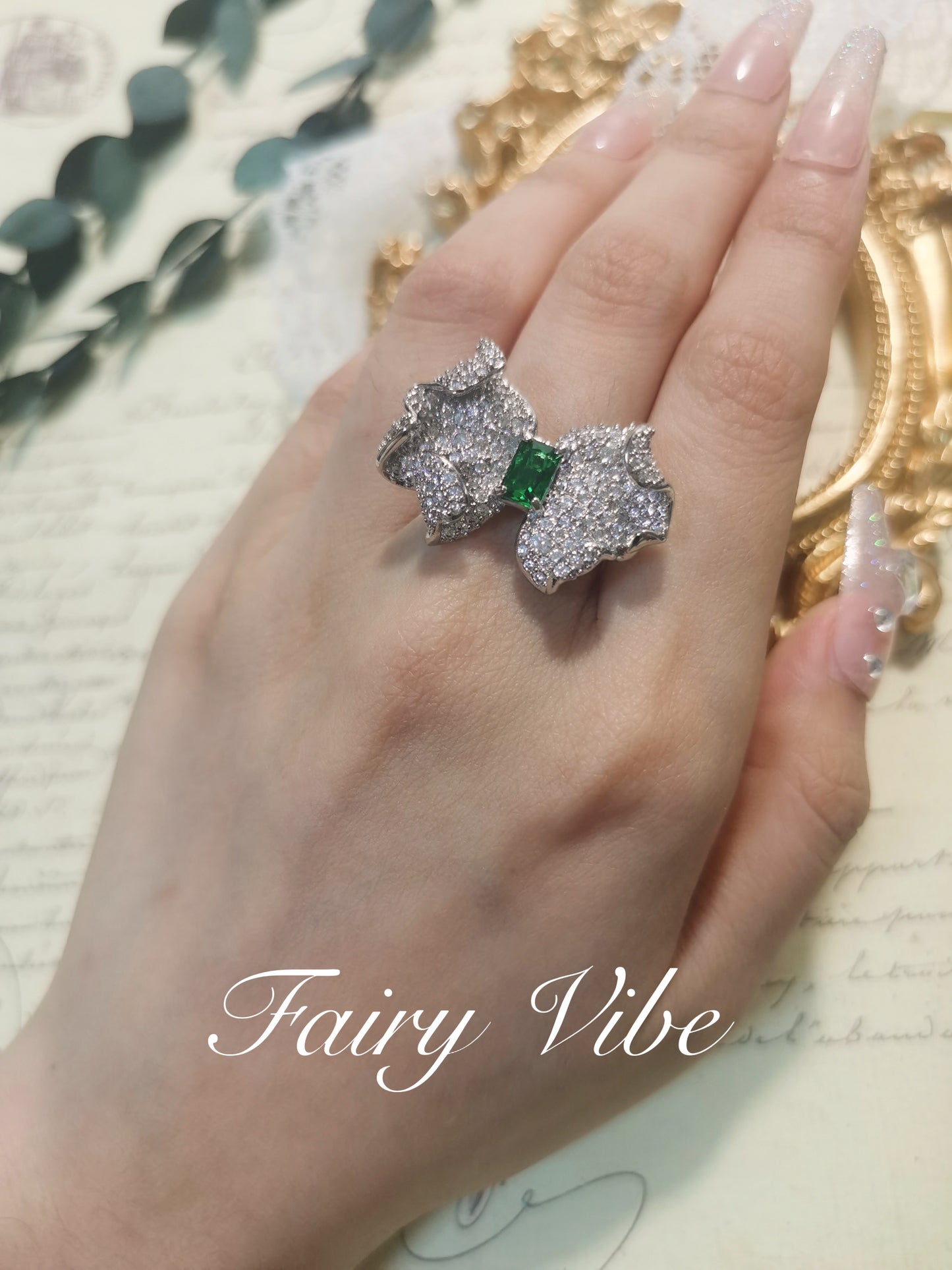 Designer Ring Bowknot Shape Emerald cut Ring