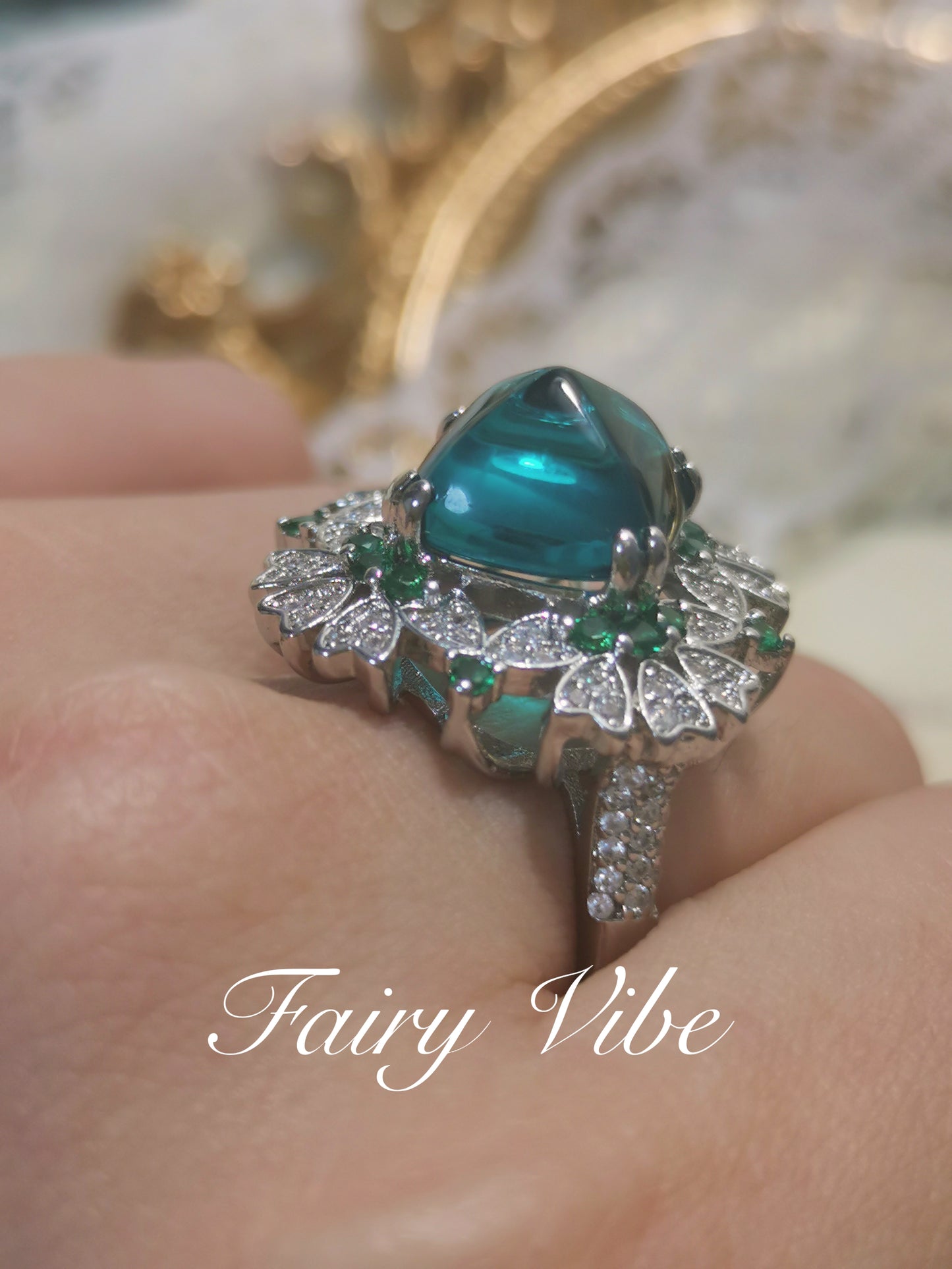 Sugar-loaf Cut Fine Craving 5'' Dark Green CZ Ring