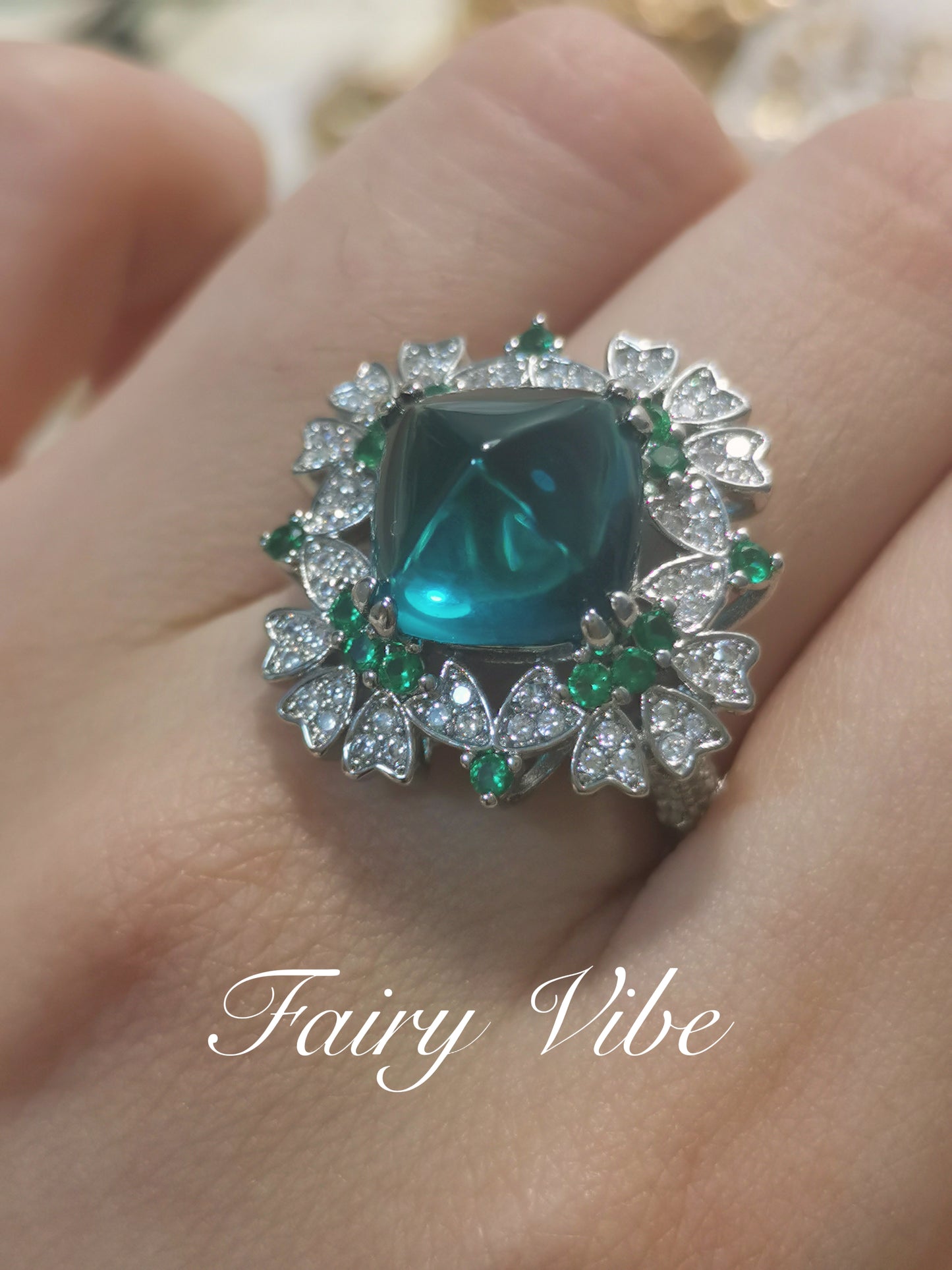 Sugar-loaf Cut Fine Craving 5'' Dark Green CZ Ring