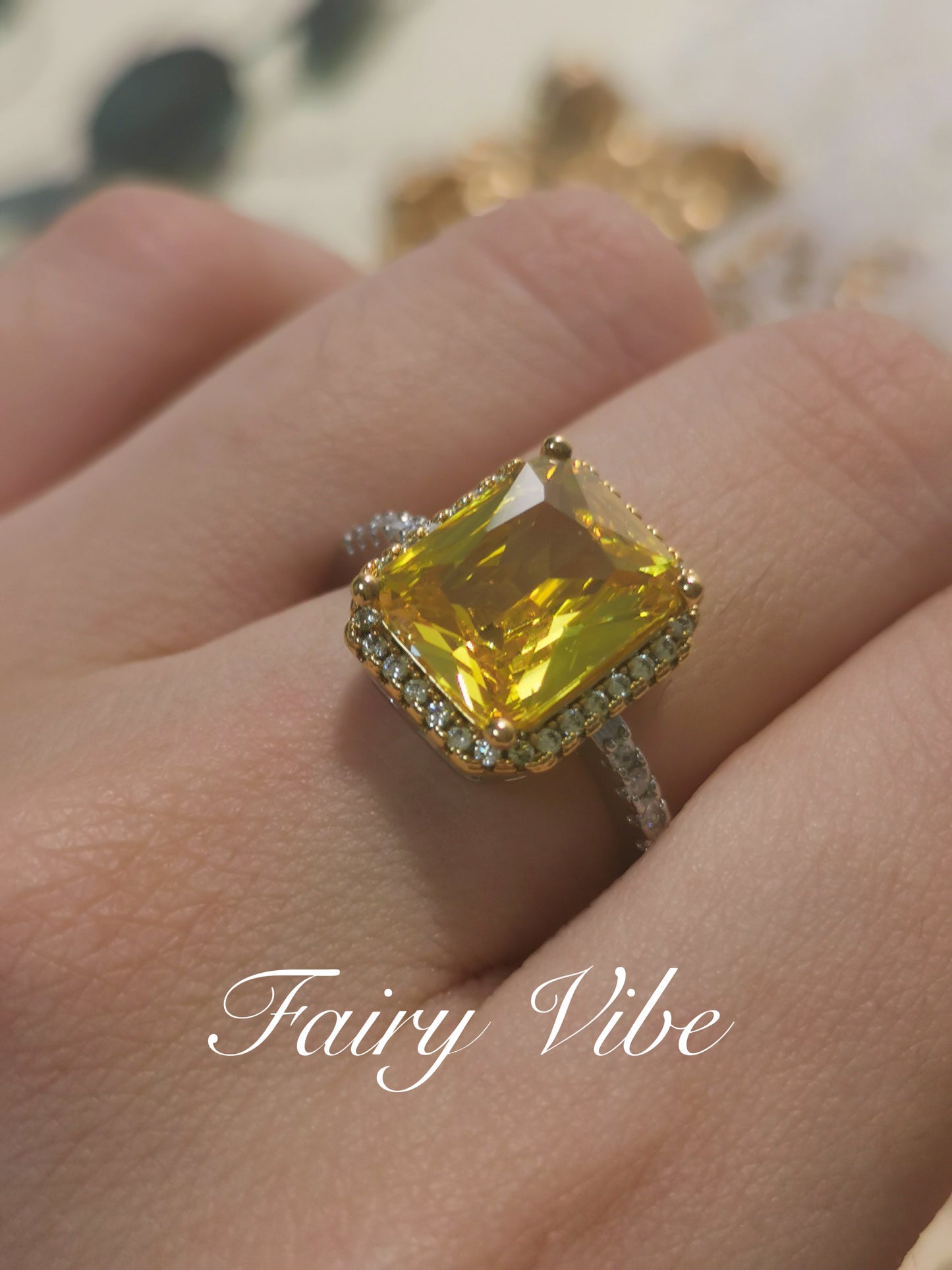 Gorgeous 925 Silver Princess Cut Yellow & Pink CZ Ring