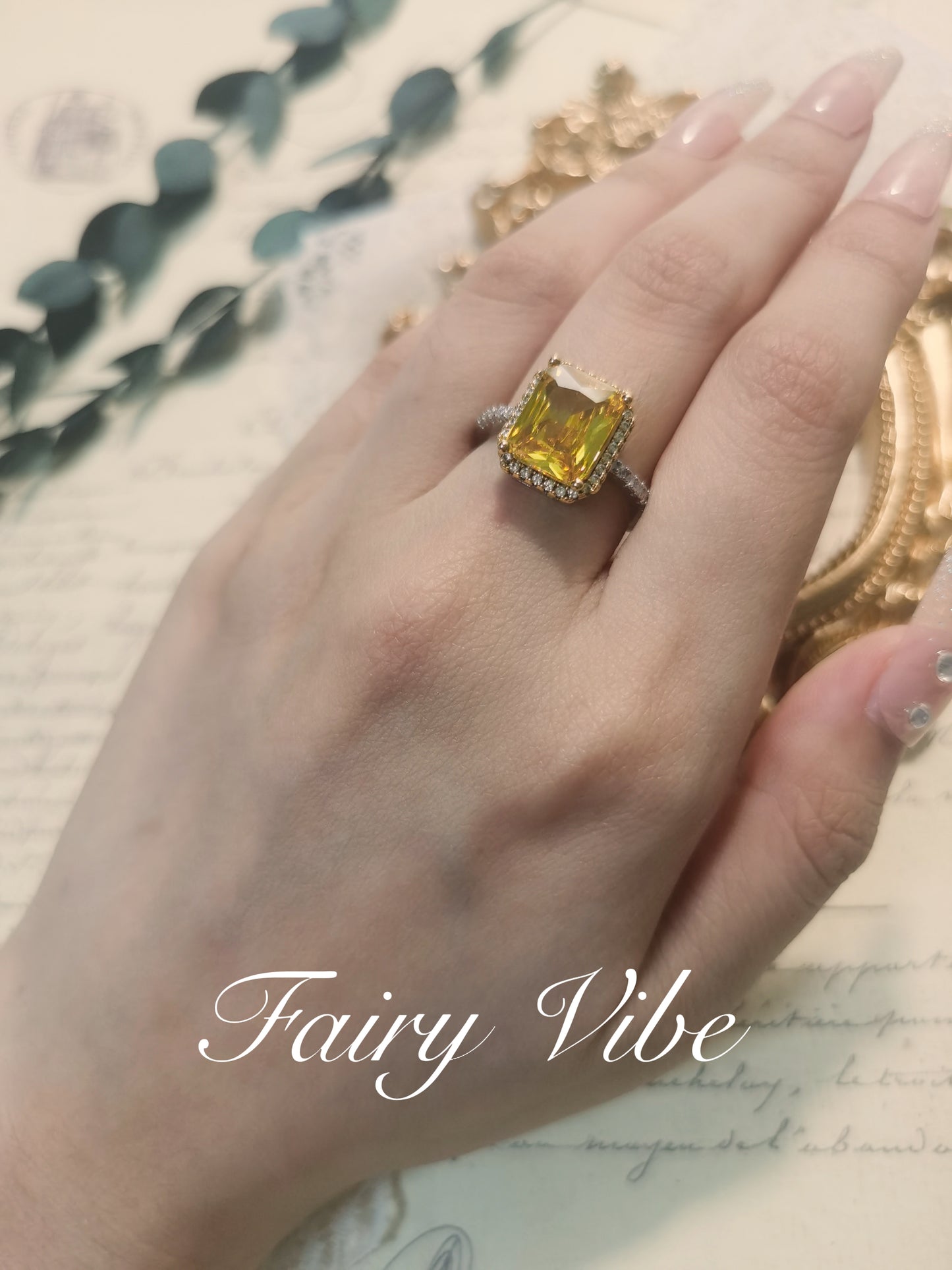 Gorgeous 925 Silver Princess Cut Yellow & Pink CZ Ring