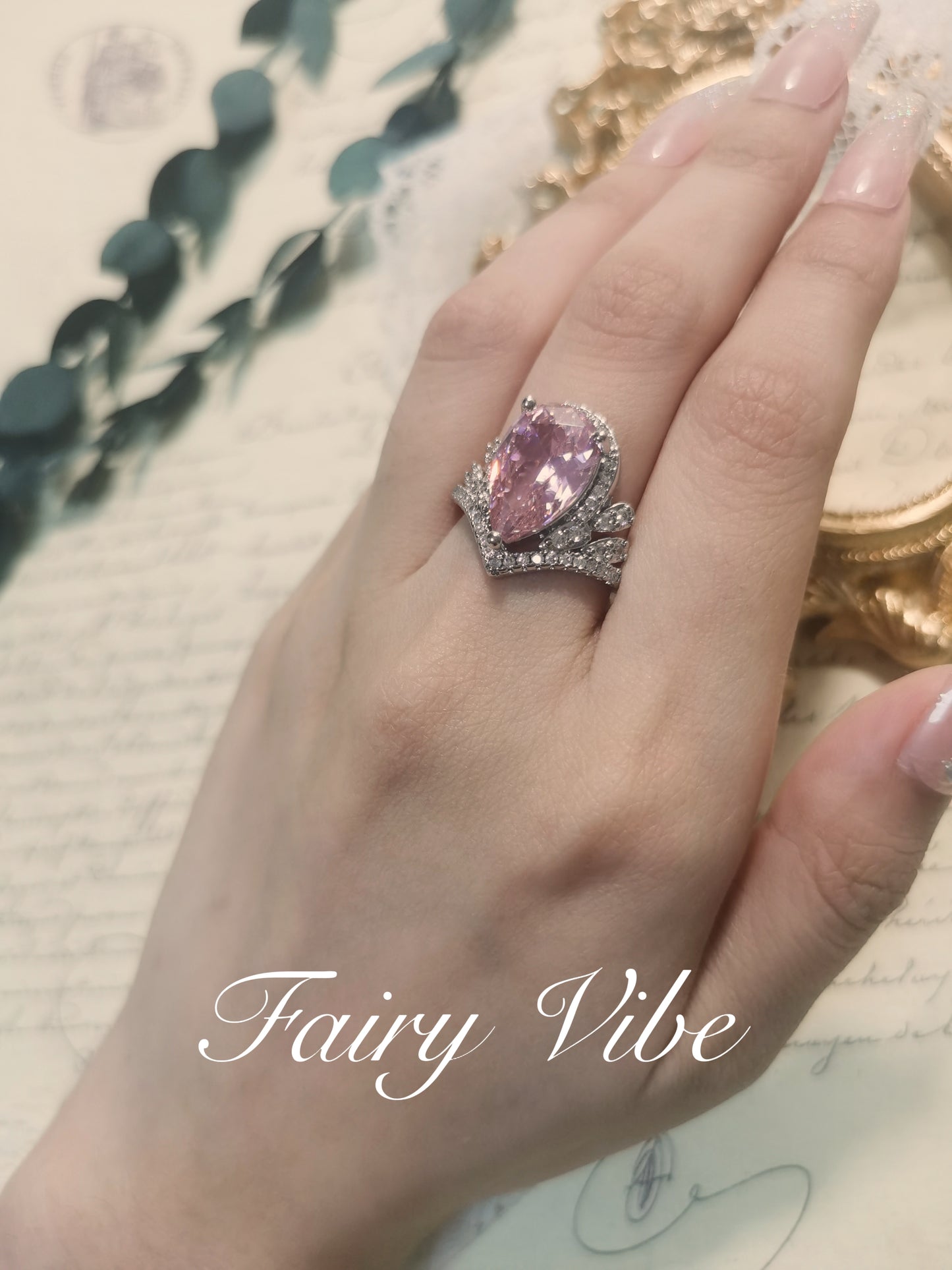 Luxury Designed Pear Cut Pink CZ Ring