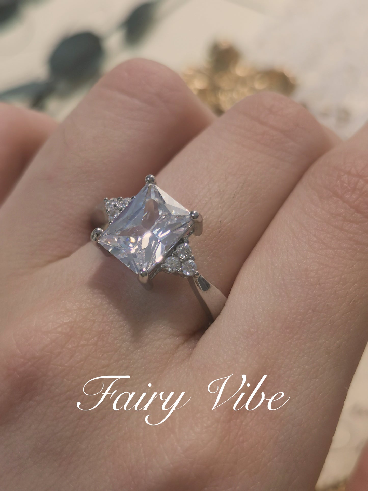 Emerald Cut Pure Color Moissanite Ring Engagement Ring