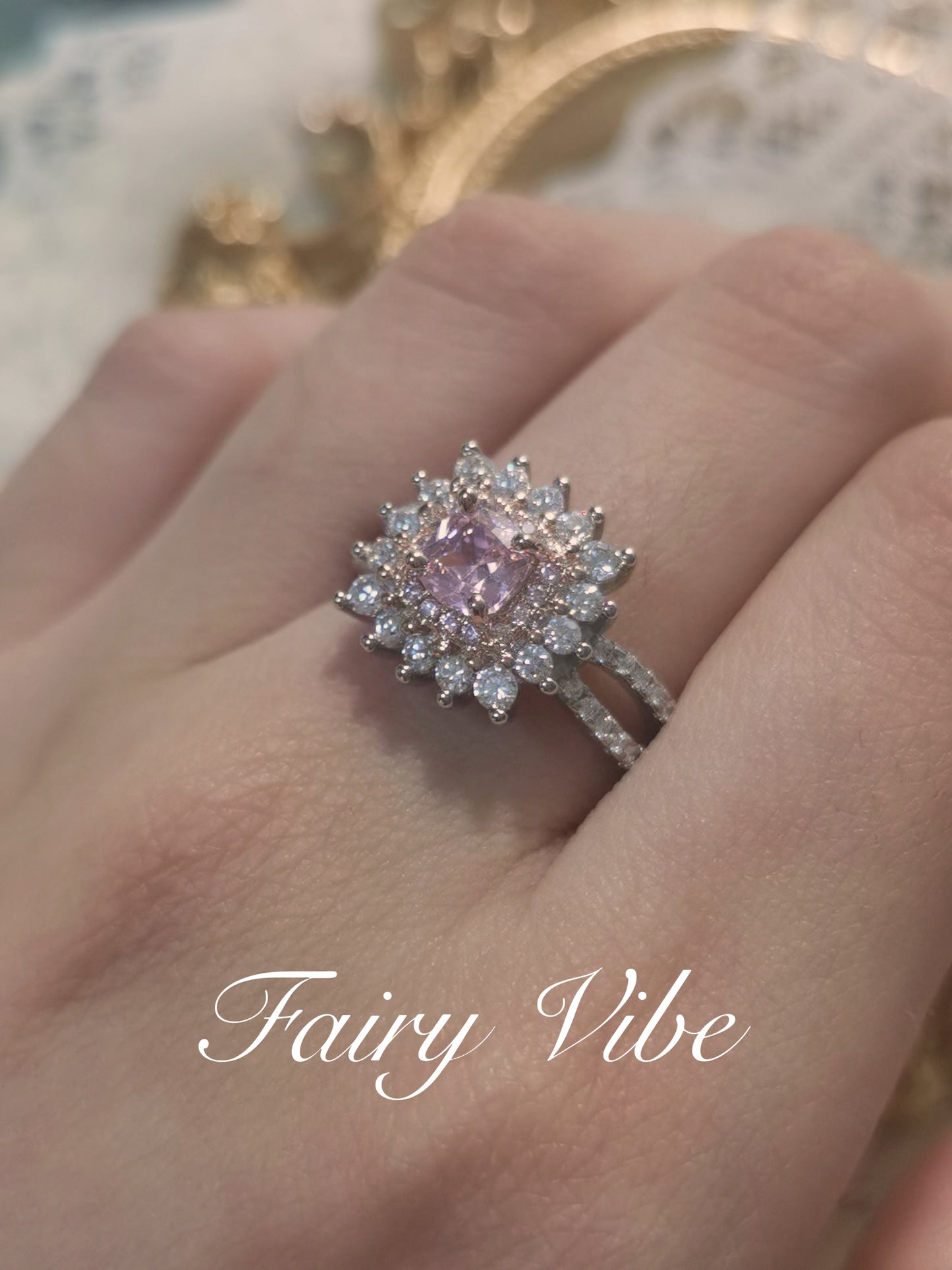 Designer Ring Flower Shaped Cubic Cut Pink CZ Daily Silver Ring