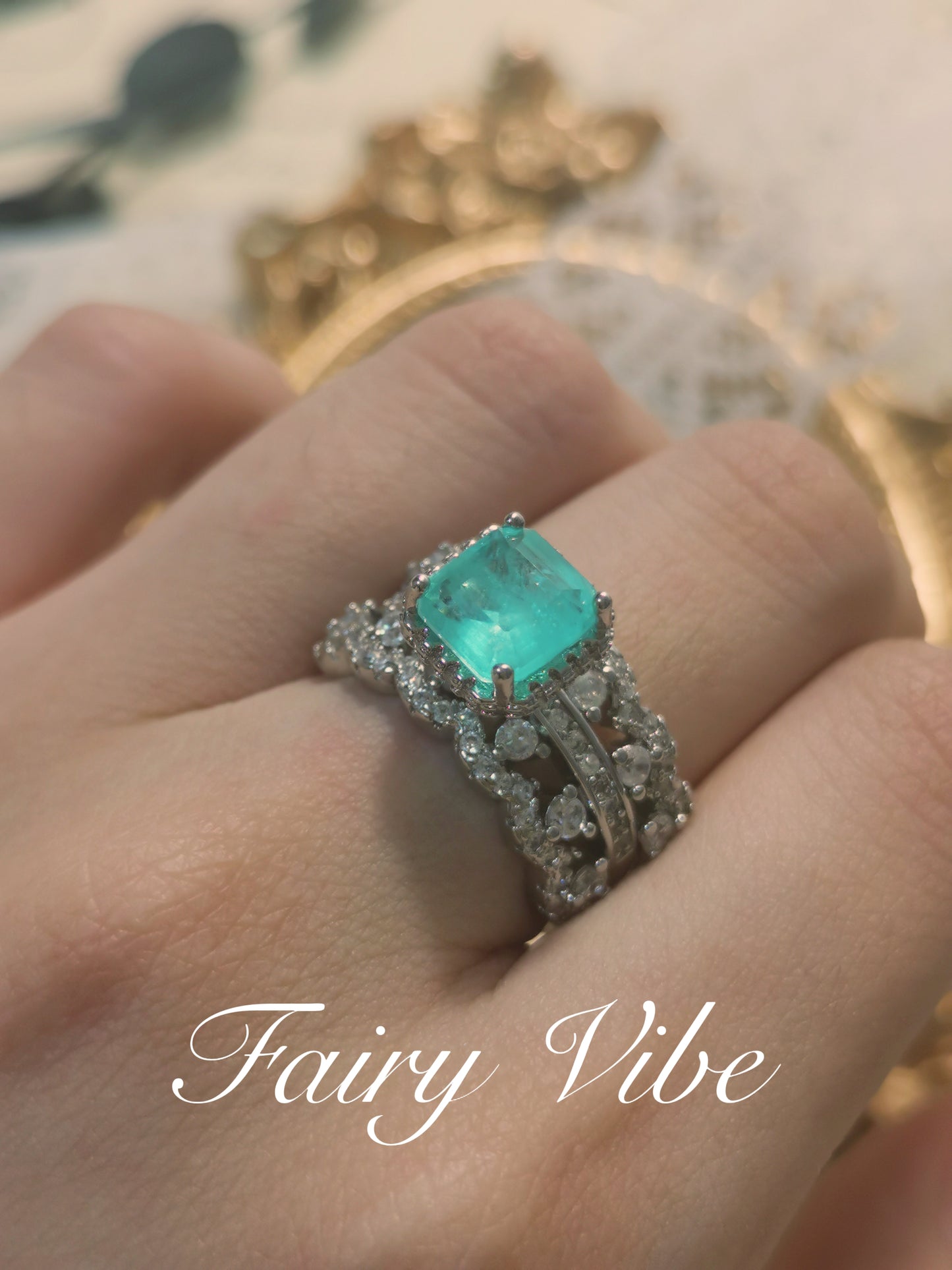 Designer Separable Rings Cubic Cut Lake Blue CZ Ring