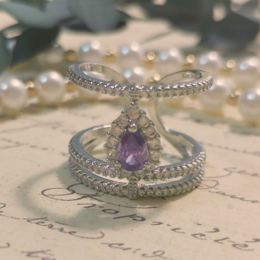 Designer Ring with Pear Cut Purple CZ Daily Ring Fashion Silver Ring